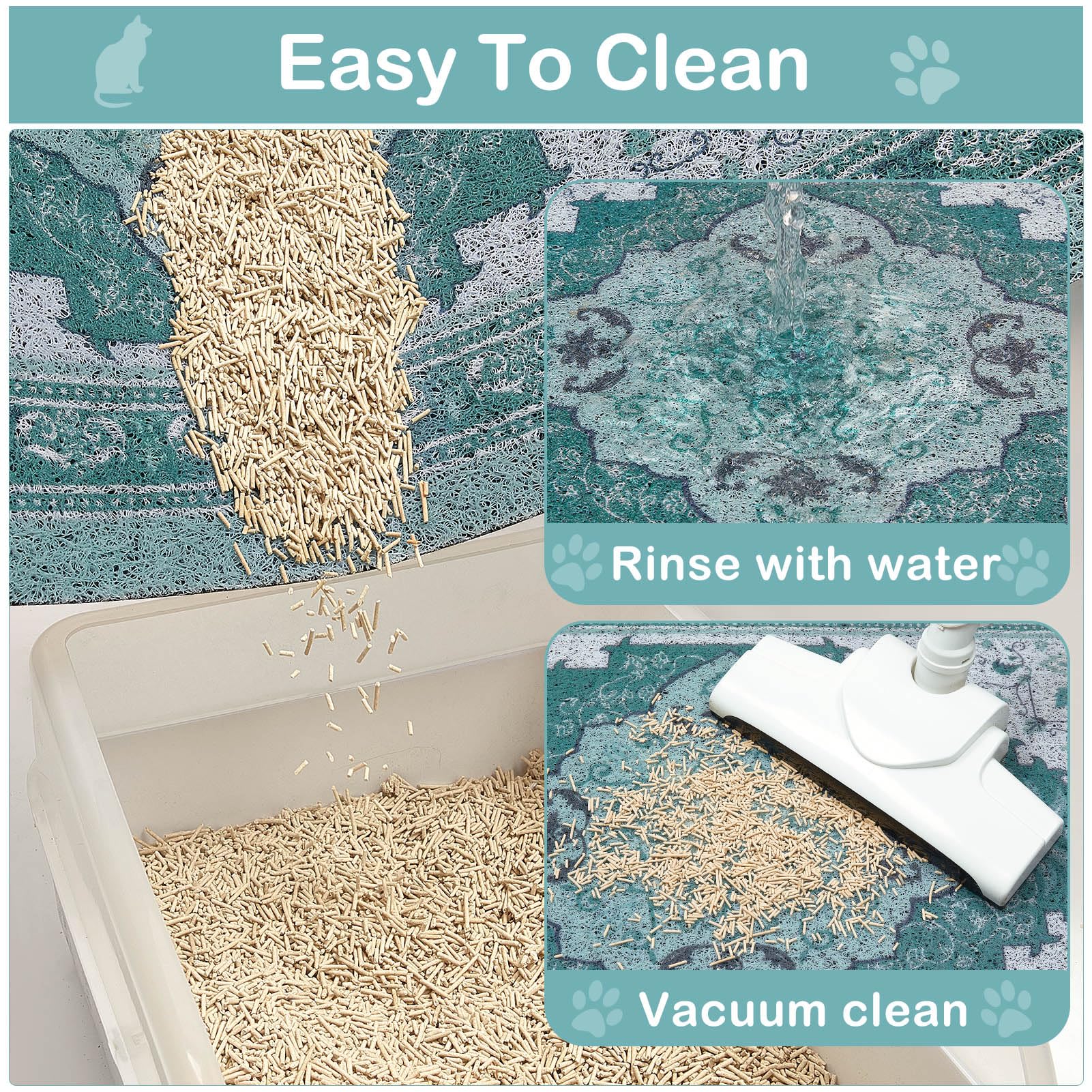 Ideal under various litter boxes and self-cleaning boxes.