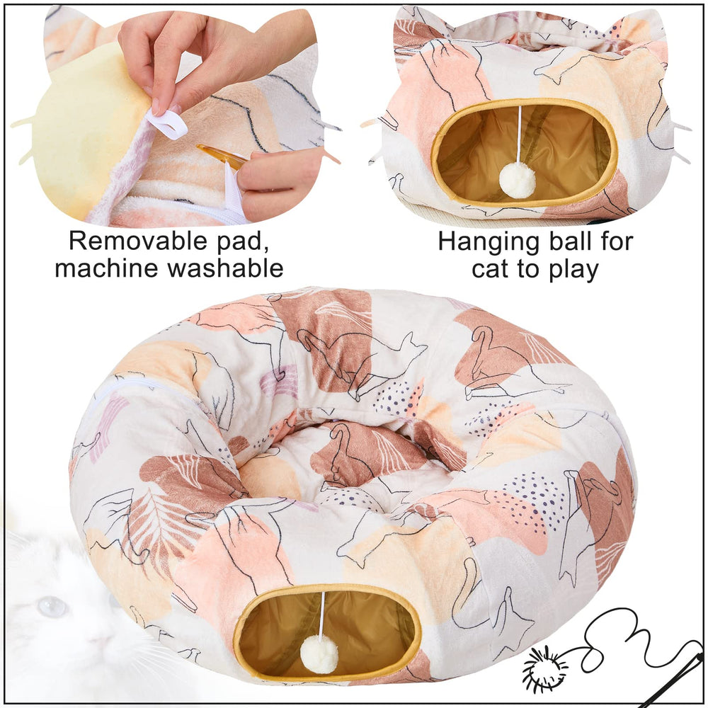 Glittme Cat Tunnel Bed 11.8-inch passage highlights roomy access for pets.