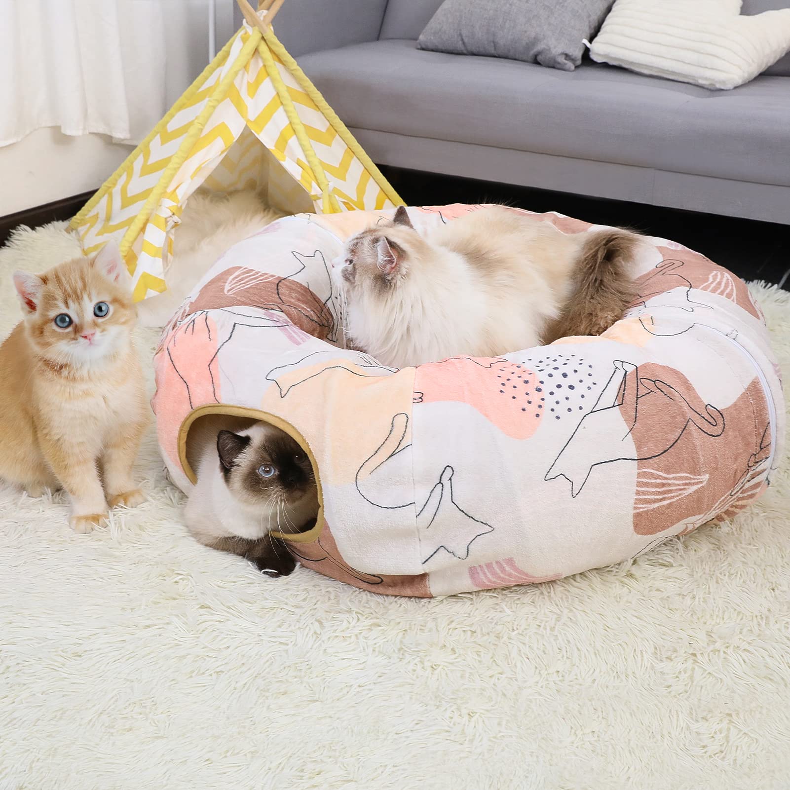 Glittme Cat Tunnel Bed S-shape tunnel shows versatile routes for exploration.