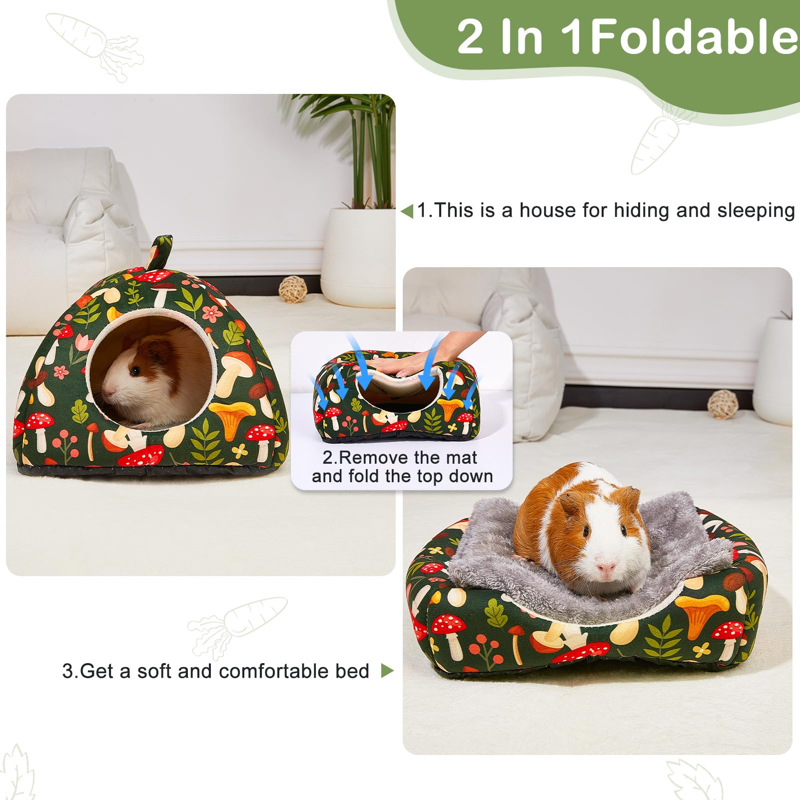 Glittme guinea pig hideout non-slip bottom keeps bed steady during playful bursts.