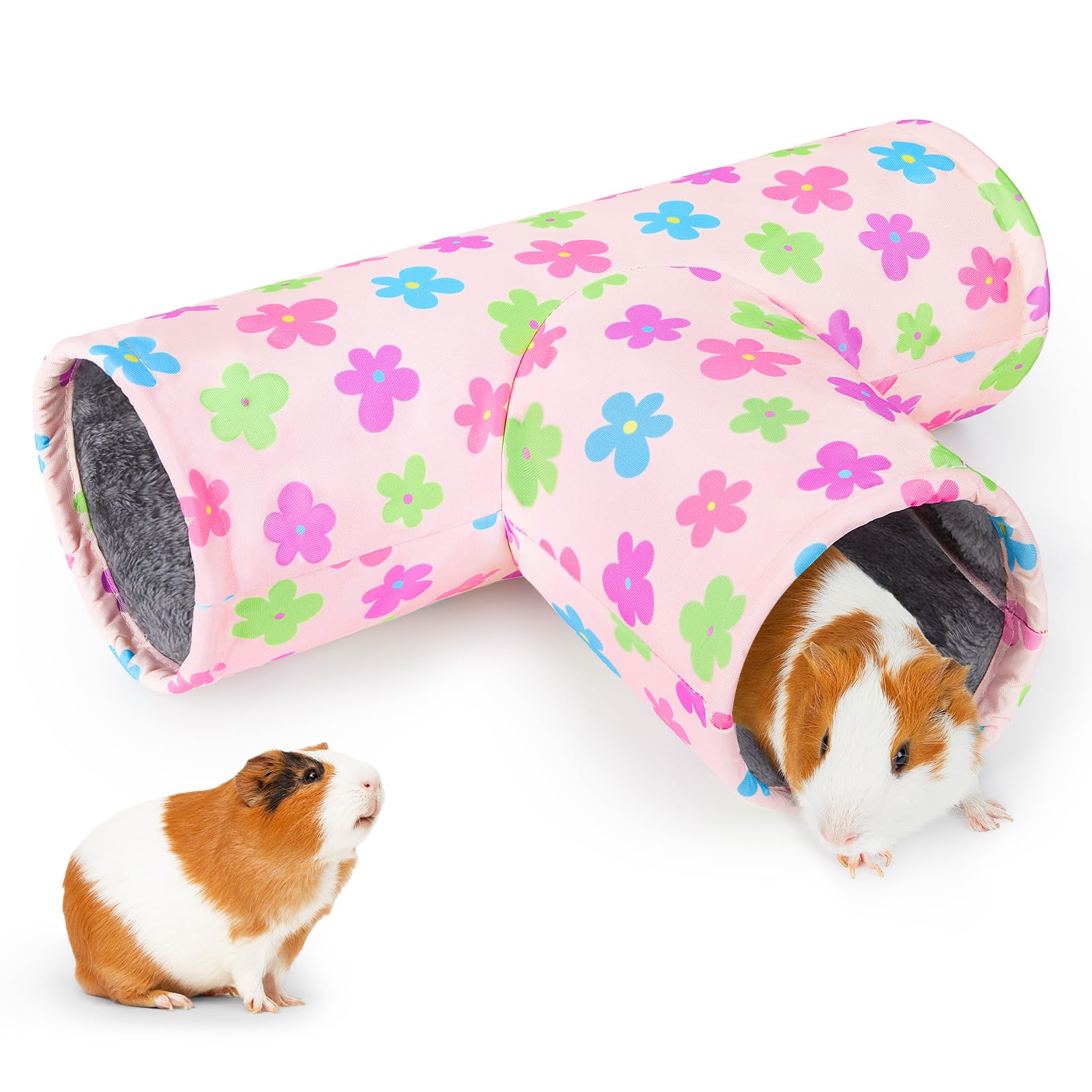 Glittme guinea pig tunnel exterior with apricot flowers for cozy playtime.