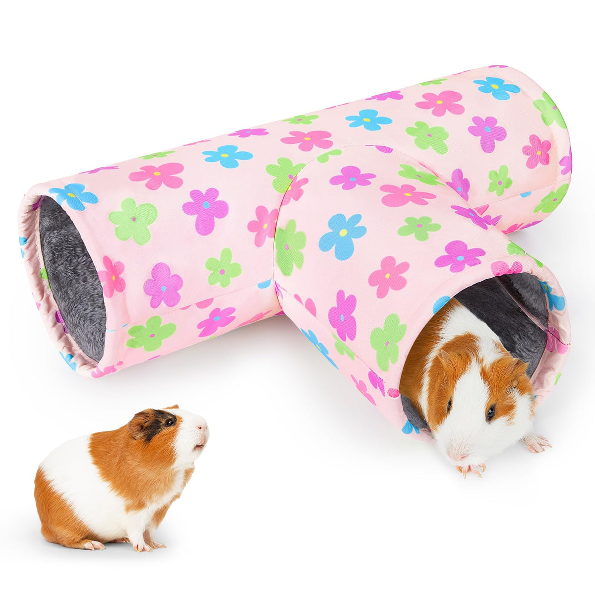 Glittme guinea pig tunnel exterior with apricot flowers for cozy playtime.