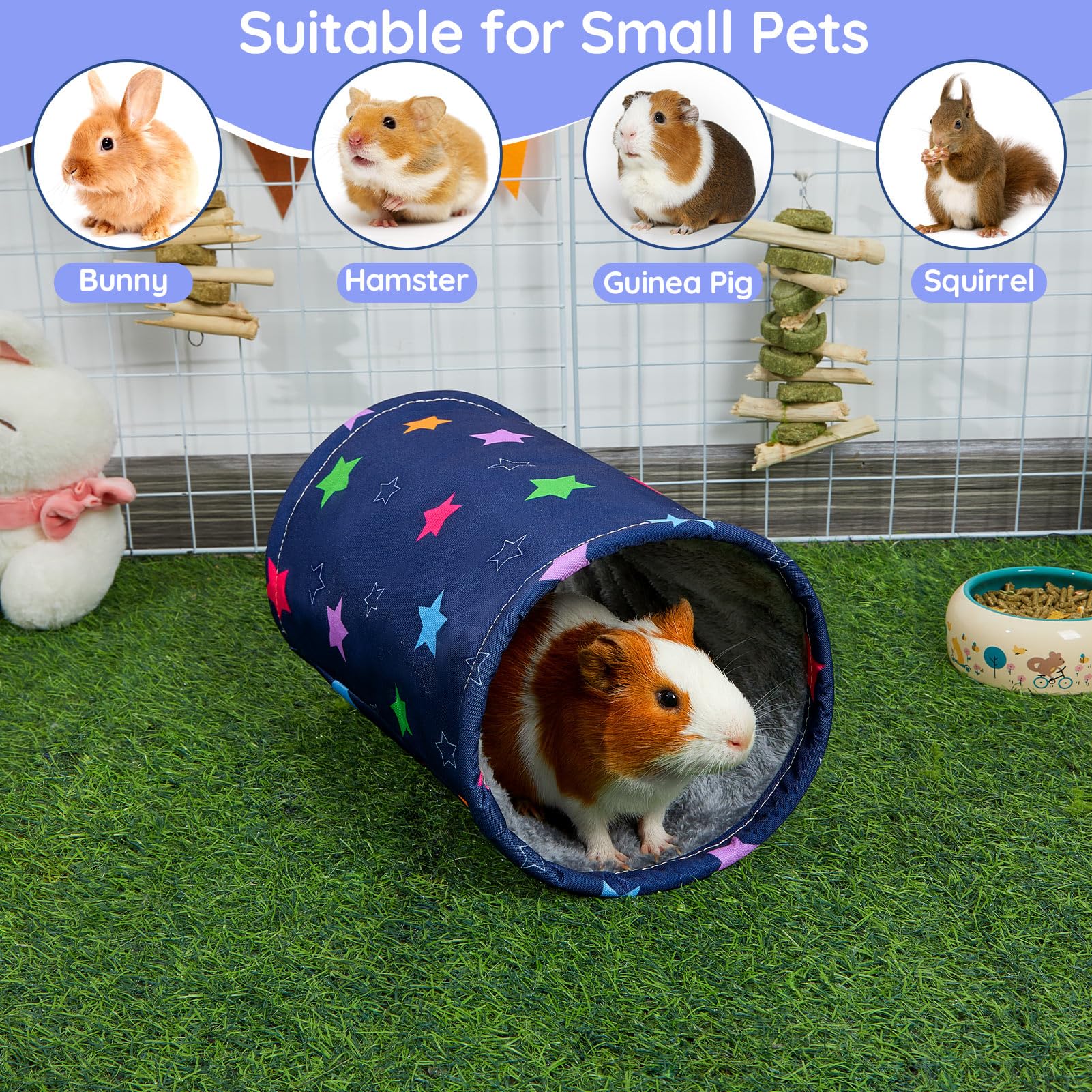 Glittme guinea pig tunnel colorful-stars adds visual appeal and safe retreat.