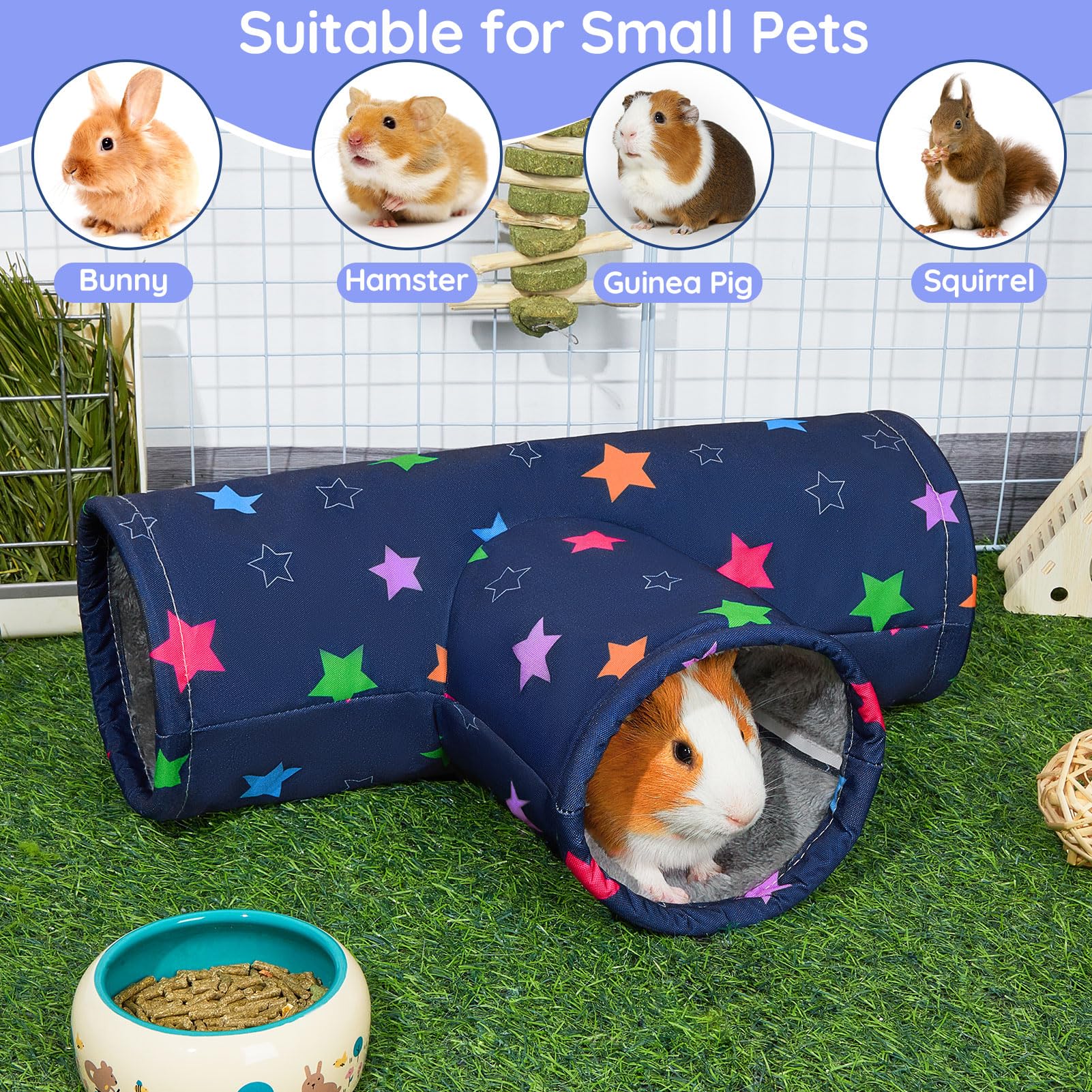 Glittme colorful stars tunnel adds playful charm to small animal setups.