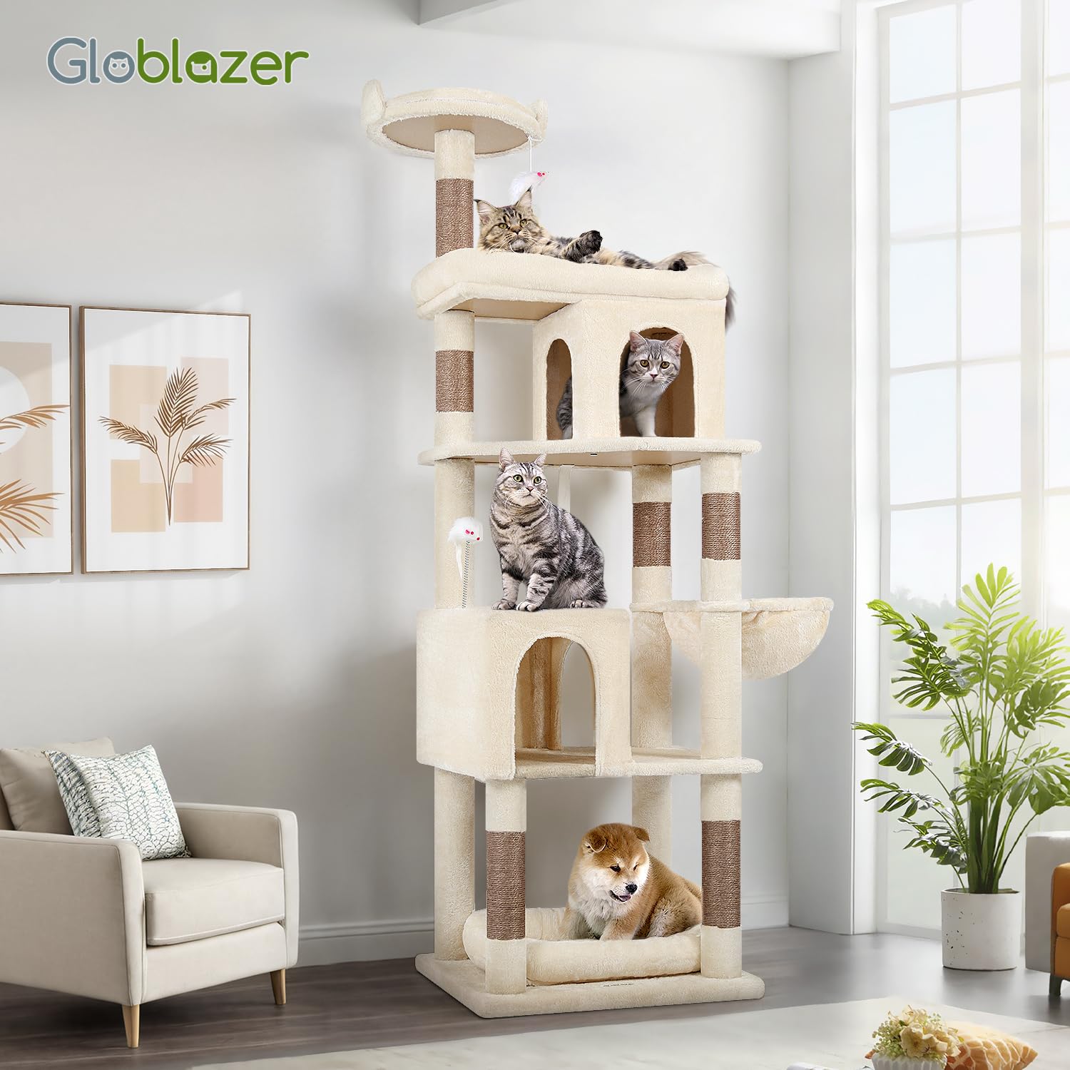 Globlazer 72in tall cat tree ideal for large cats up to 20 lbs