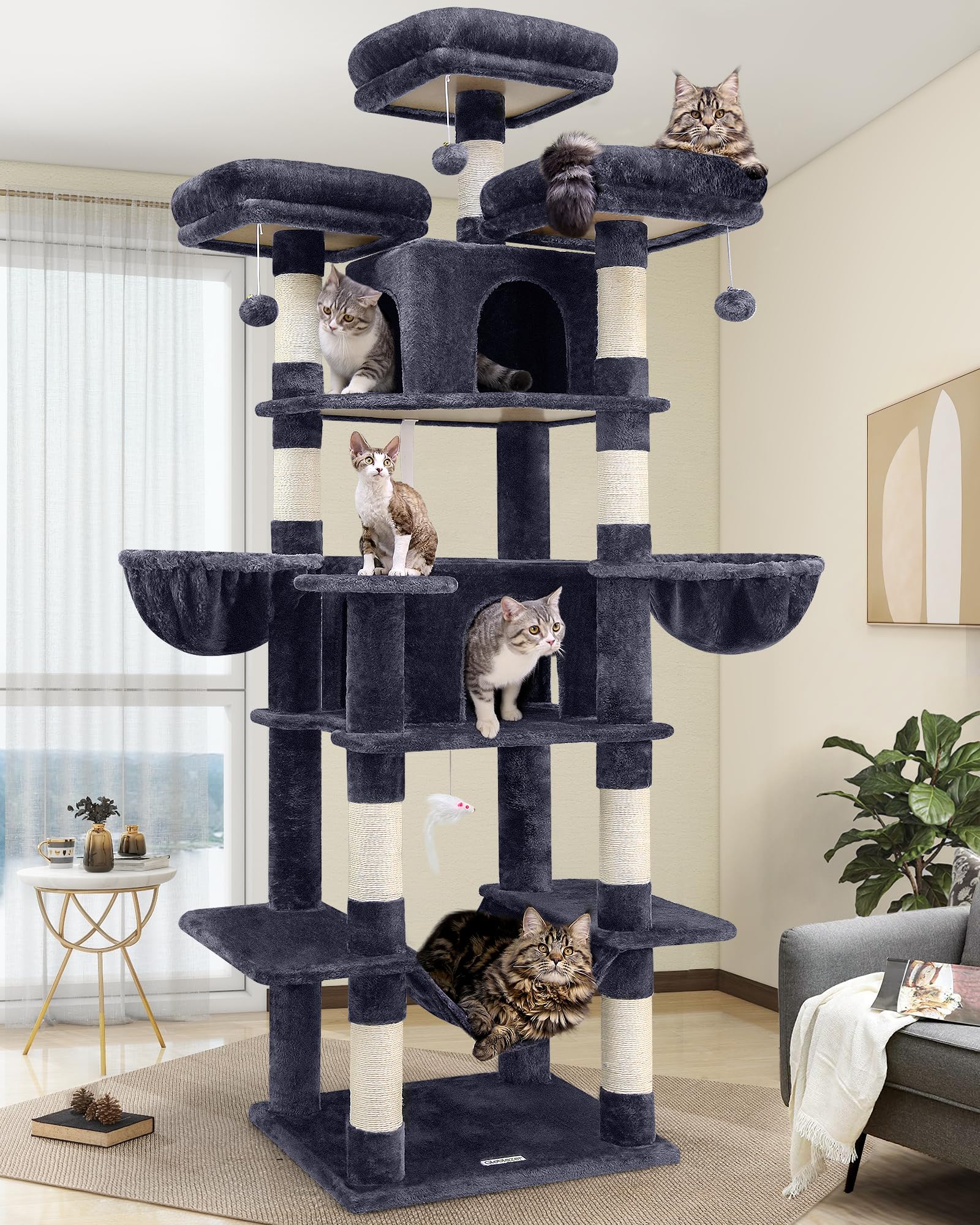 Globlazer Big Cat Tower 80inch indoor cat tree with elevated observation perch.