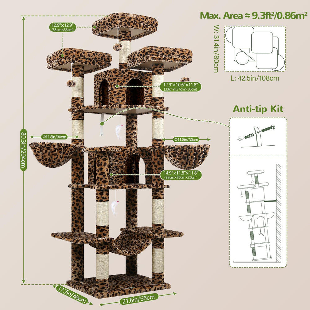 Globlazer Big Cat Tower full setup showcases 7-level structure with multiple perches, condos, and baskets.