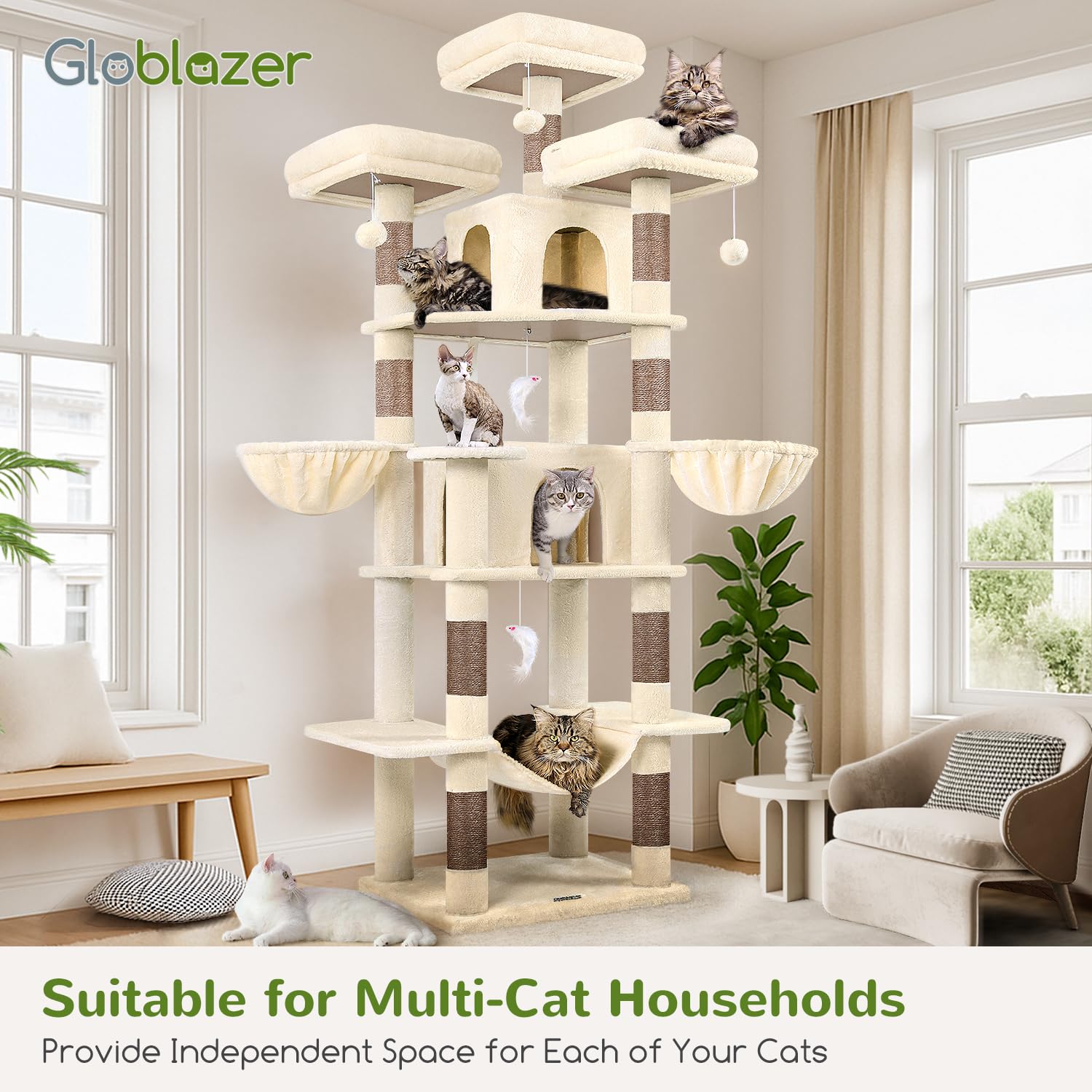 Globlazer Big Cat Tower-hammock-baskets includes hammock and two hanging baskets.