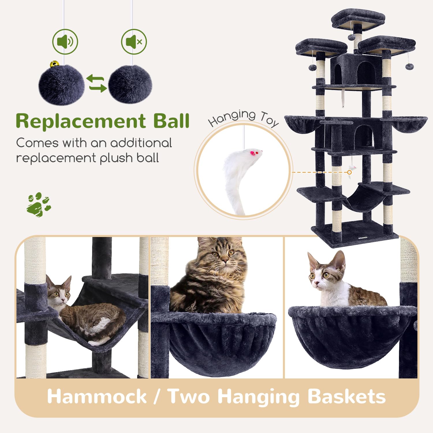 Globlazer Big Cat Tower Hammock Platform invites lounging and relaxation for cats.