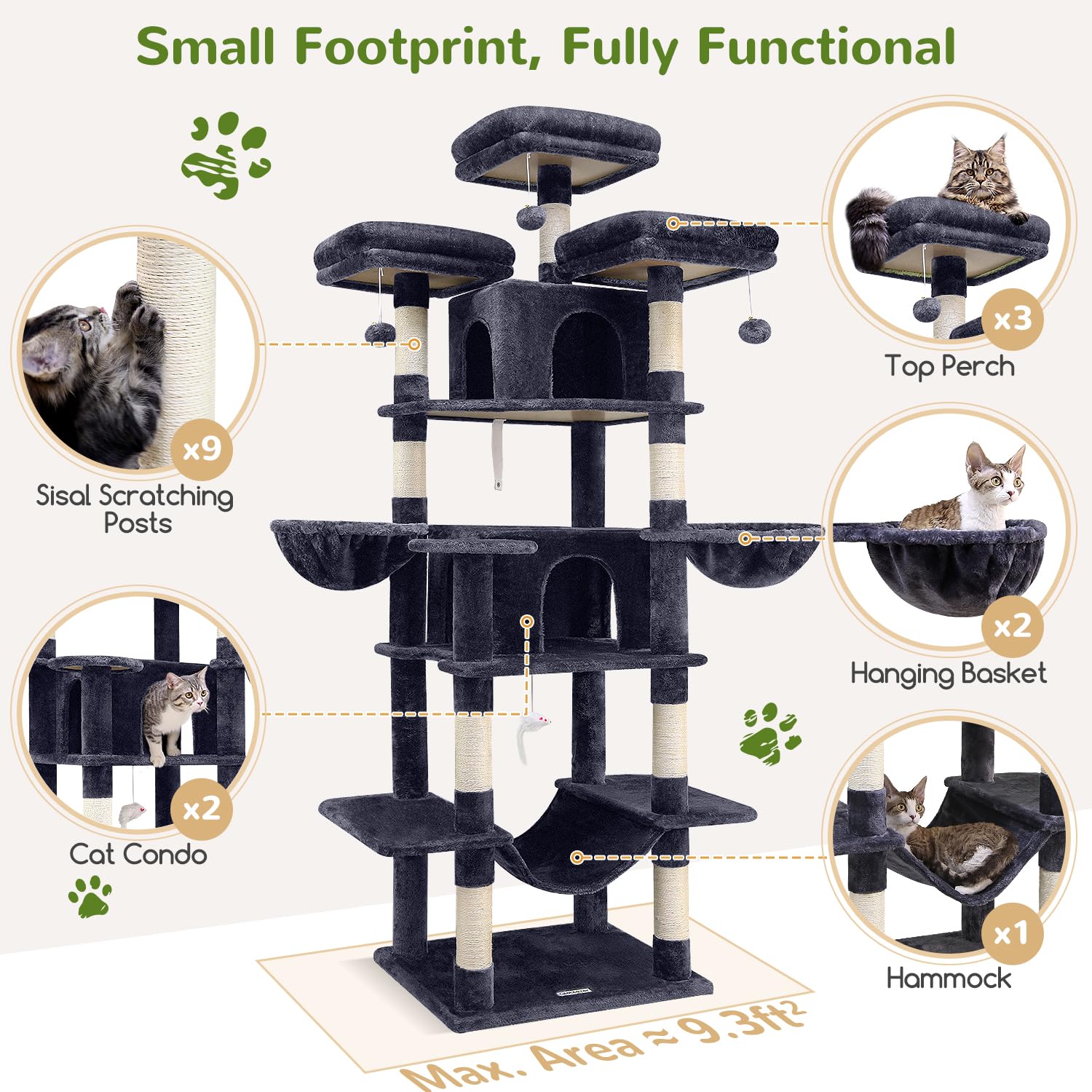 Globlazer Big Cat Tower Spacious Condos offer private nap retreats for cats.