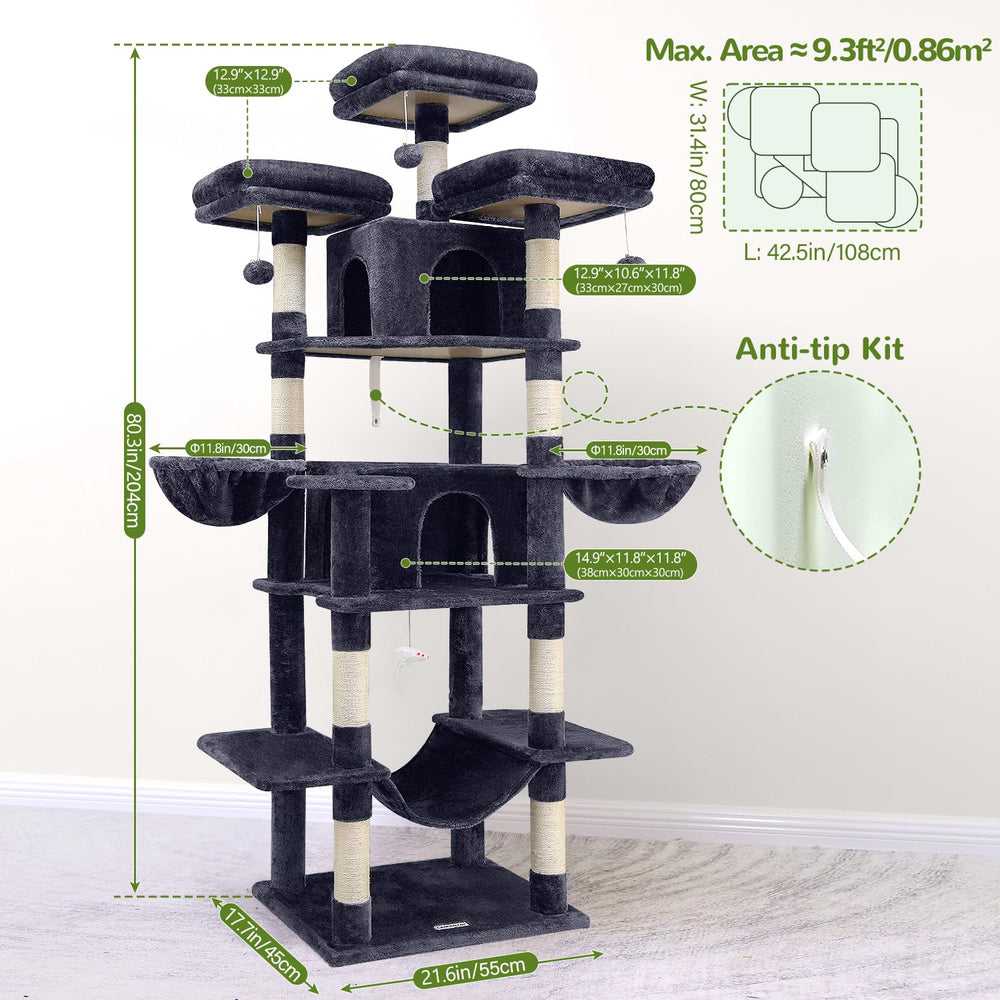 Globlazer Big Cat Tower Two Hanging Baskets create cozy lounging spots.