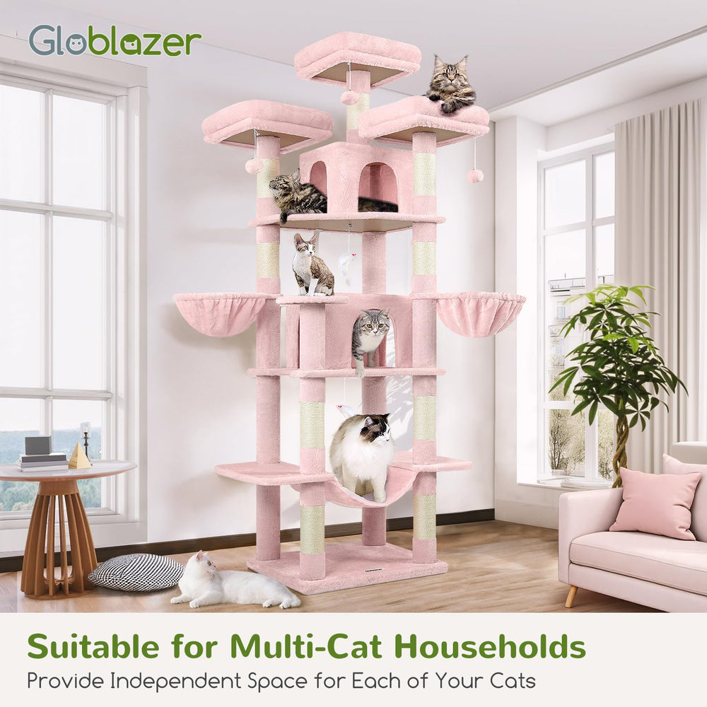 Globlazer Big Pink Cat Tower—plush cover adds cozy lounging space.