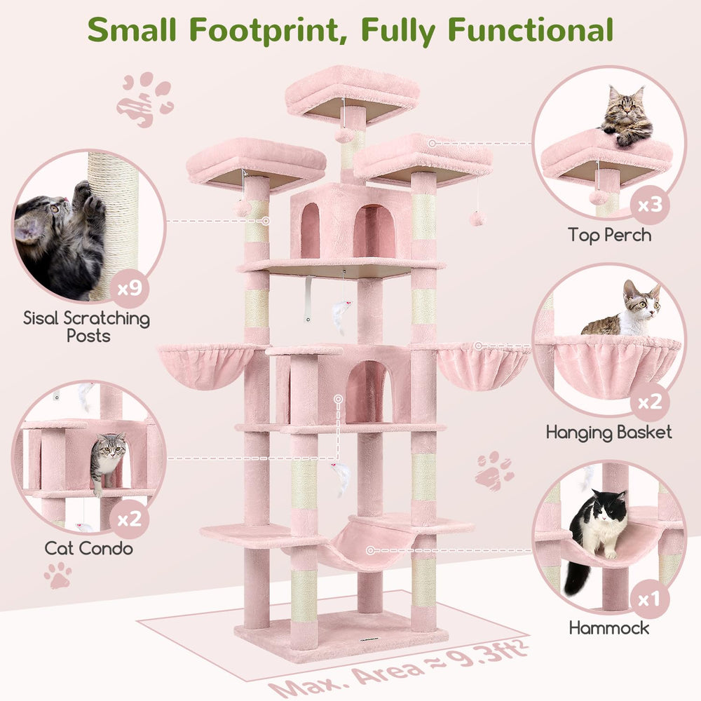 Globlazer Big Pink Cat Tower—three top perches offer elevated vantage points.