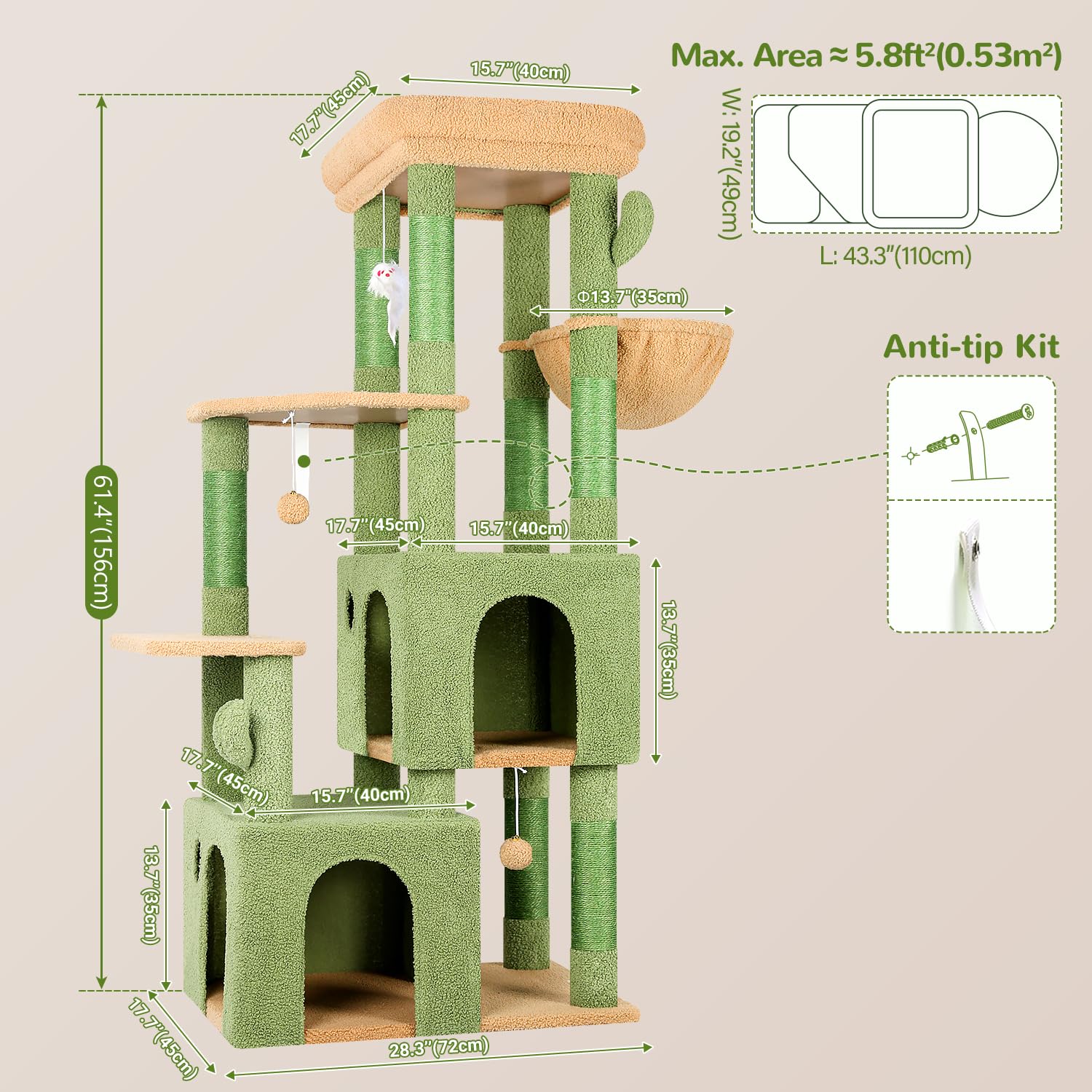 Globlazer Cactus Cat Tower side view highlights sturdy vertical structure