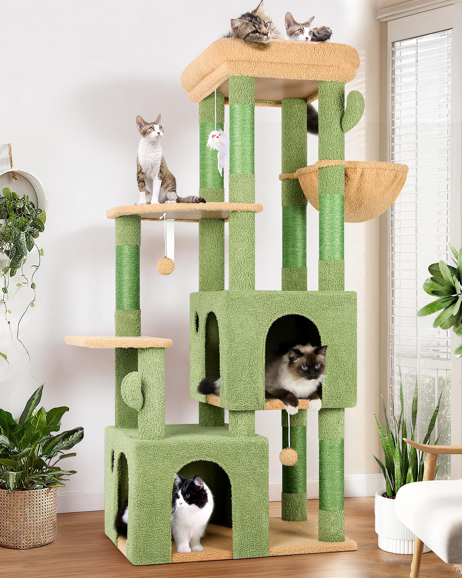 Globlazer Cactus Cat Tower top perch provides spacious lounging for large cats