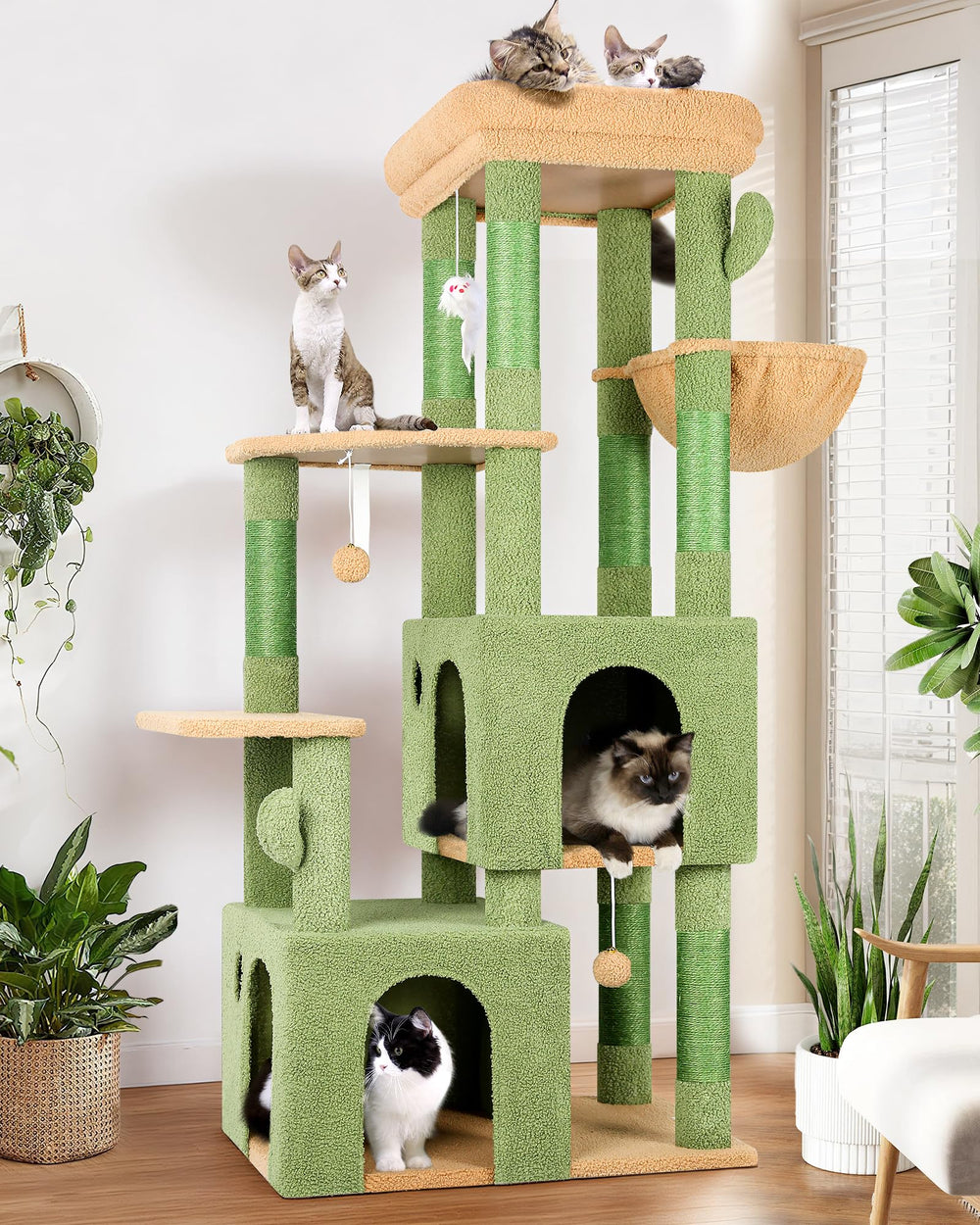 Globlazer Cactus Cat Tower top perch provides spacious lounging for large cats