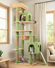 Globlazer cactus cat tree tower 70in front view—tall perch for curious indoor cats