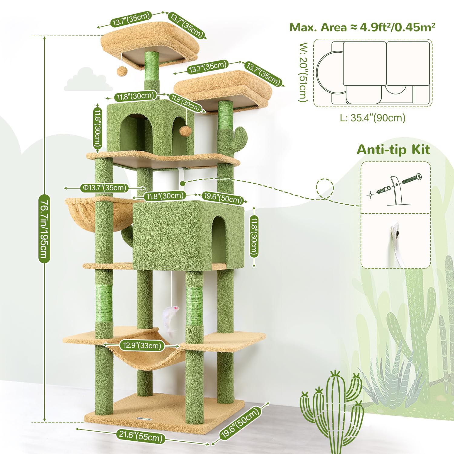 Globlazer Cactus Cat Tree Tower 76-Inch easy-assembly visualization for quick setup
