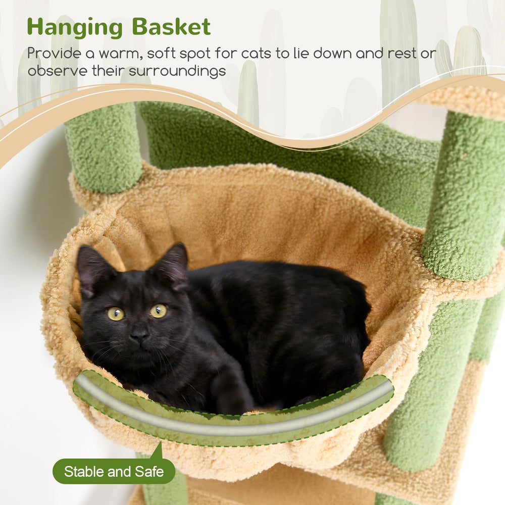 Globlazer Cactus Cat Tree Tower 76-Inch hanging baskets create playful enrichment