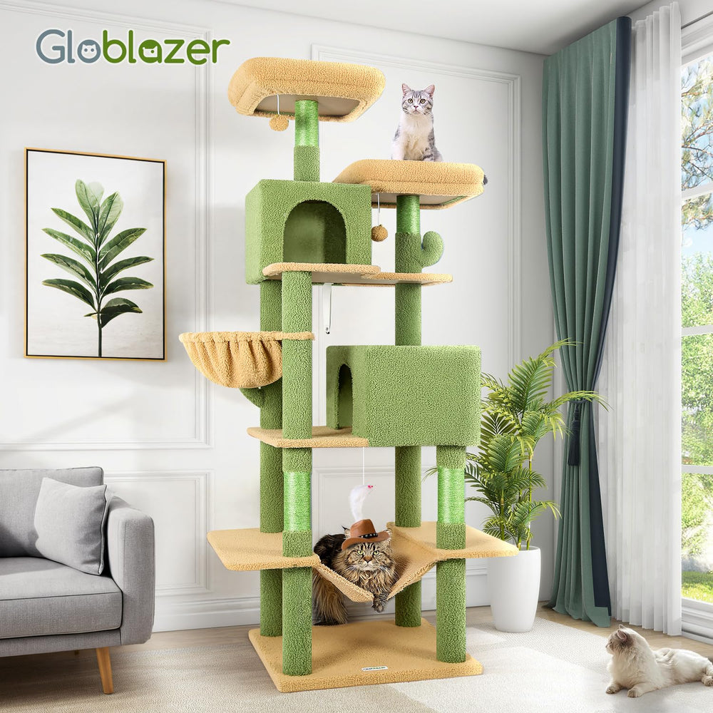 Globlazer Cactus Cat Tree Tower 76-Inch in-home layout supports multi-cat play