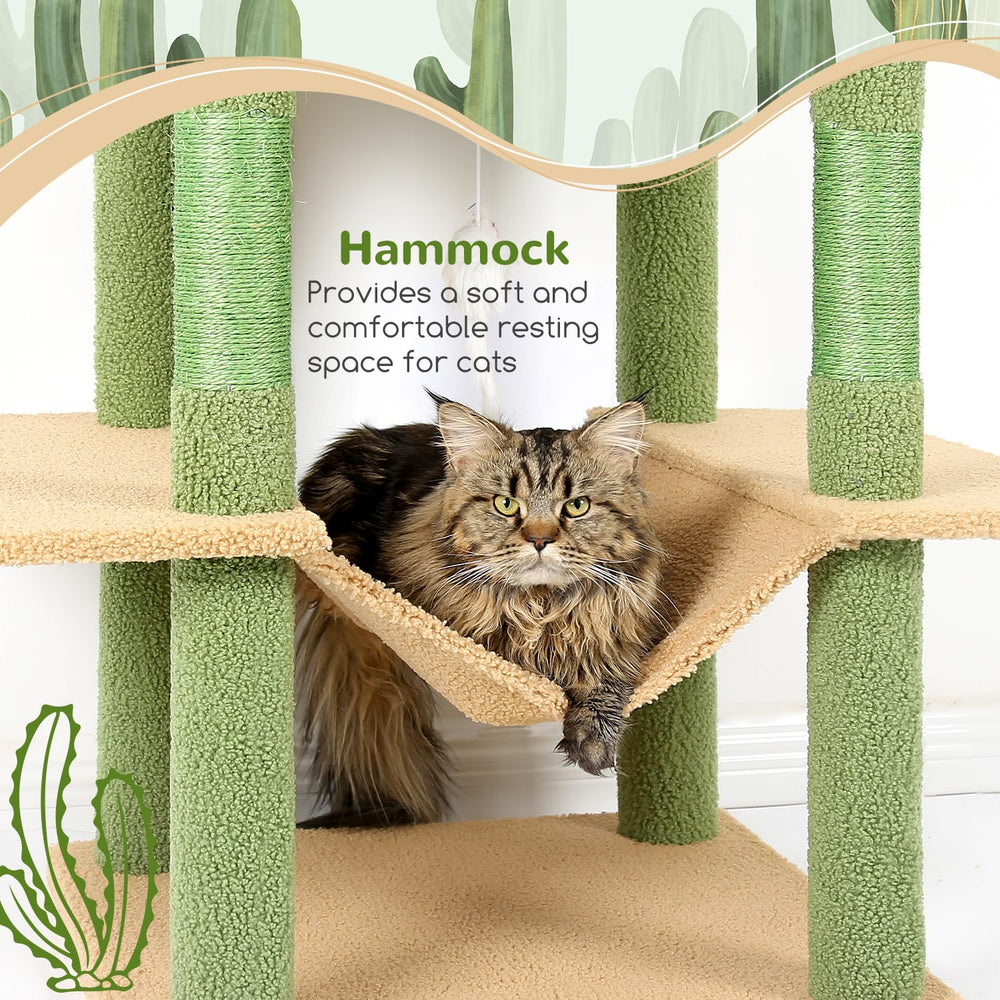 Globlazer Cactus Cat Tree Tower 76-Inch interior condos provide cozy napping hideaways