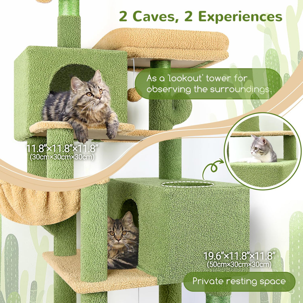 Globlazer Cactus Cat Tree Tower 76-Inch top perches offer elevated viewing and resting spots