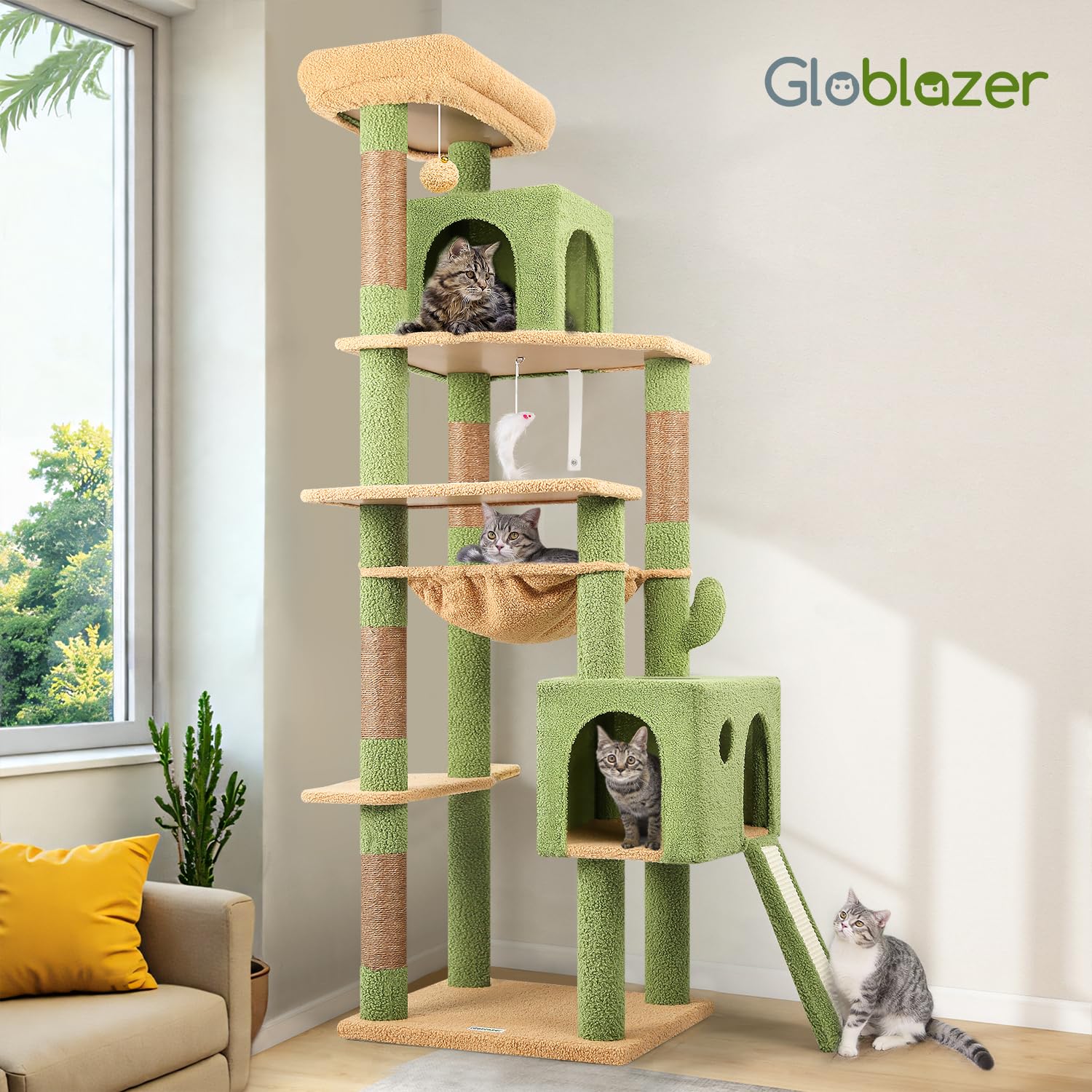 Globlazer cactus cat tree tower green color—natural aesthetic for home