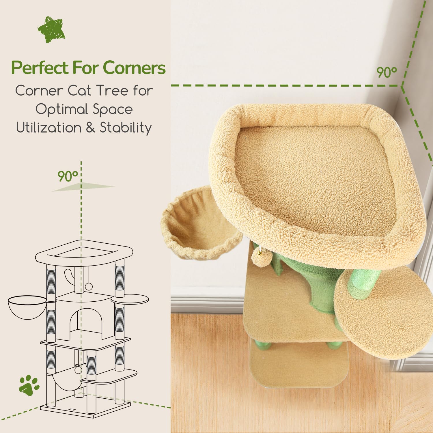 Globlazer cactus corner cat tree hammock offers a cozy resting spot for relaxed naps.