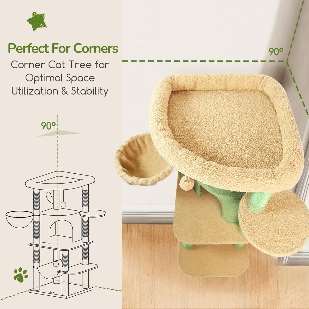 Globlazer cactus corner cat tree hammock offers a cozy resting spot for relaxed naps.