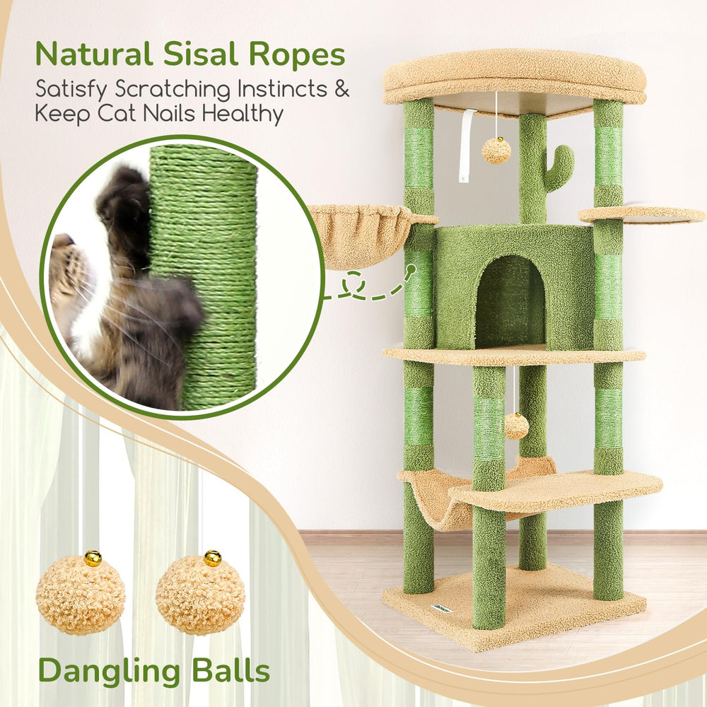 Globlazer cactus corner cat tree hanging basket creates another playful lounging option.