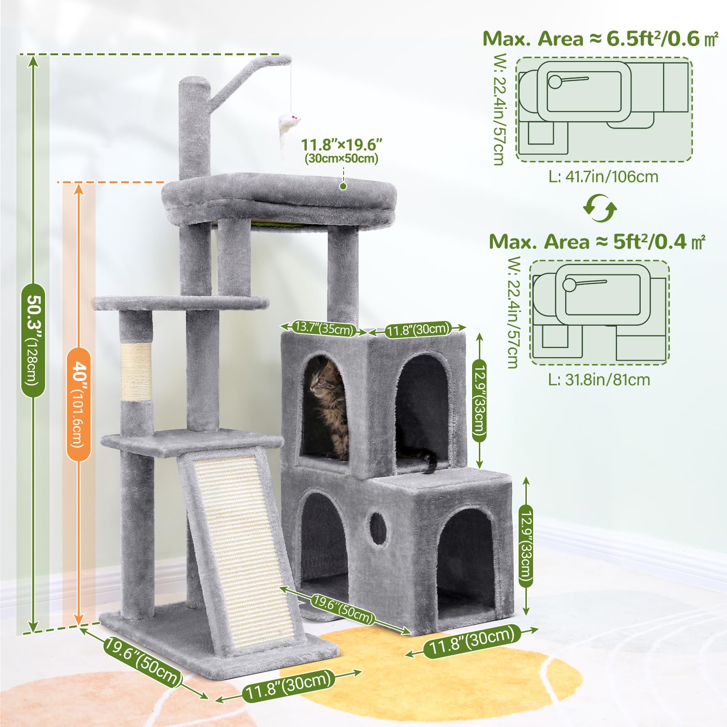 Globlazer cat-tower 50-inch-heavy-duty frame supports large cats with secure footing