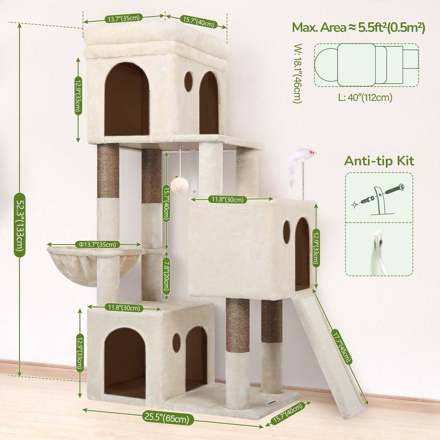 Globlazer 52-inch height cat tree offers vertical space for climbing.