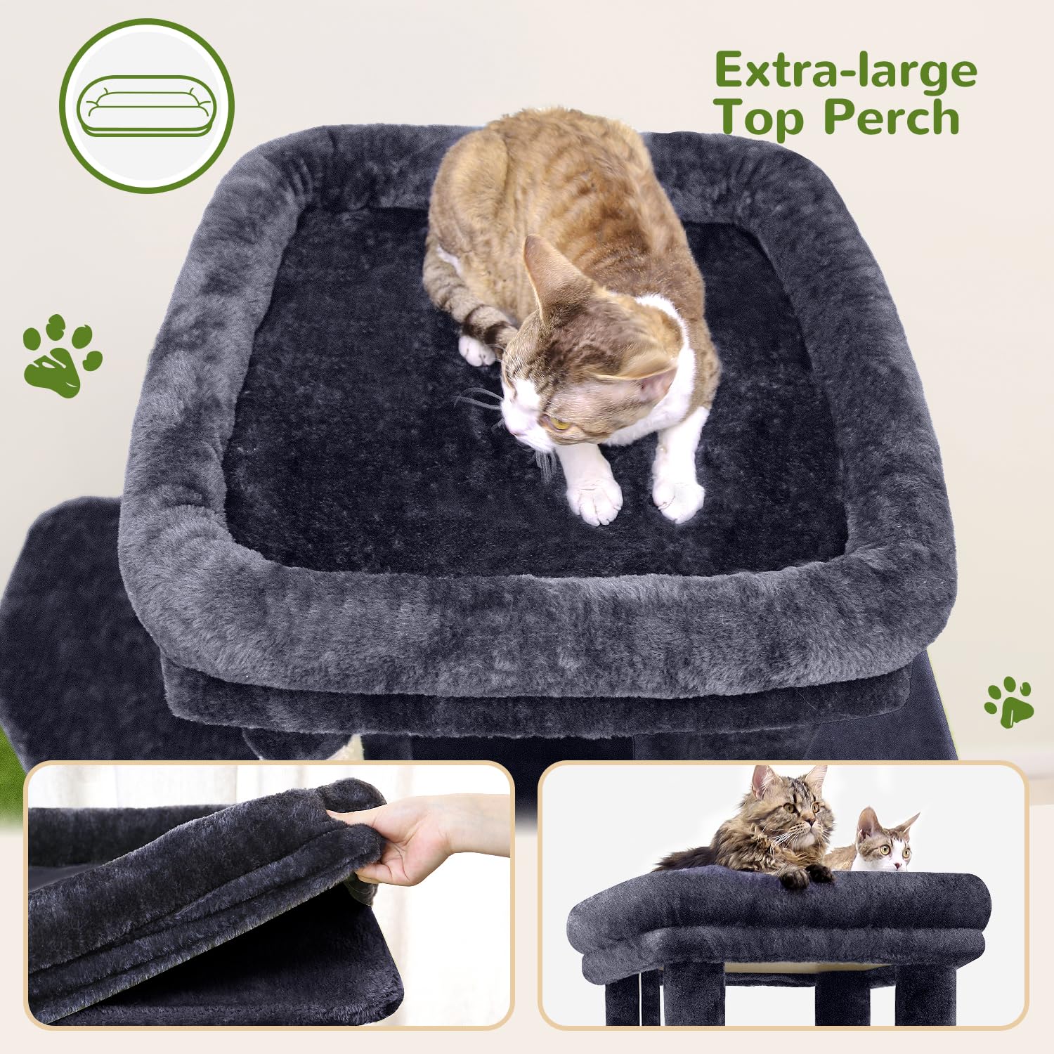 Globlazer cat tower 61in condos provide cozy retreats for peaceful naps.