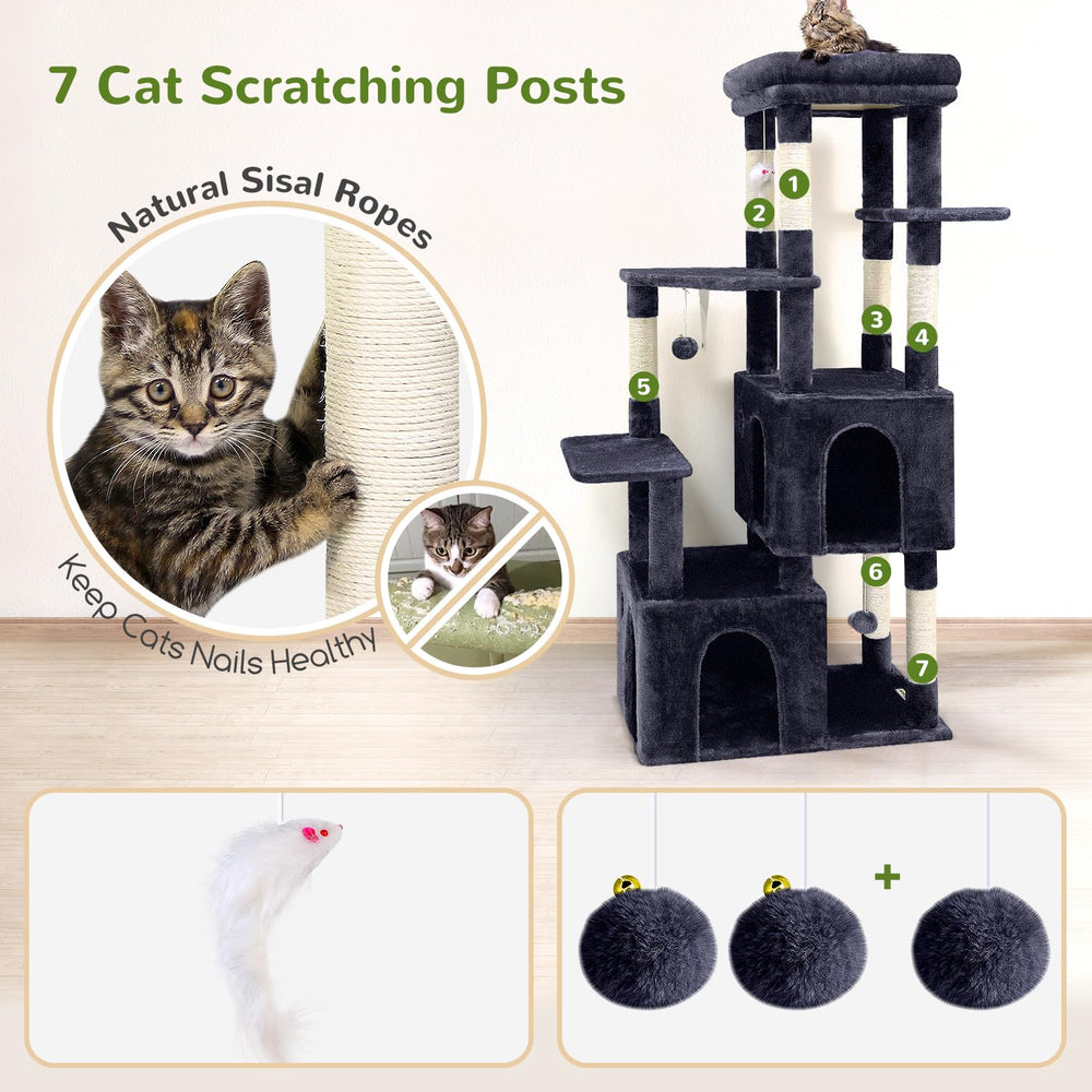 Globlazer cat tower 61in interactive toys encourage play and exercise throughout the day.