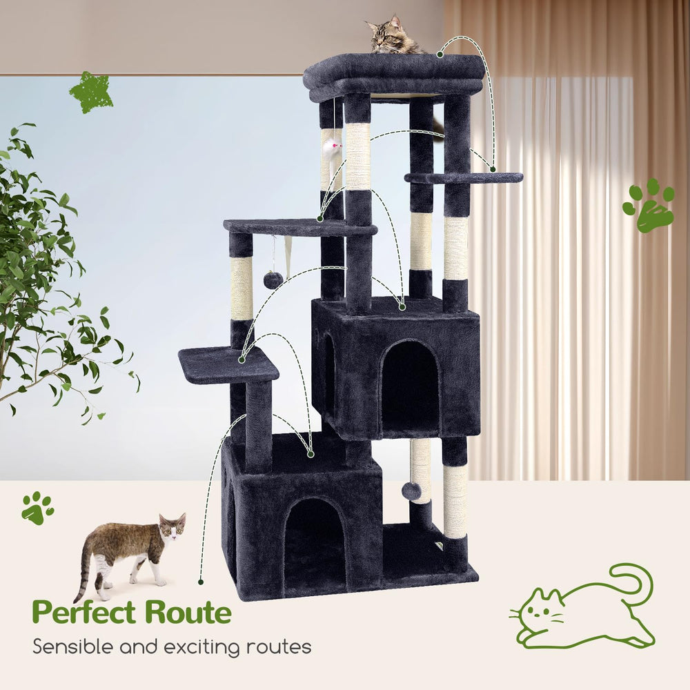 Globlazer cat tower 61in multi-level design supports climbing, perching, and room surveying.