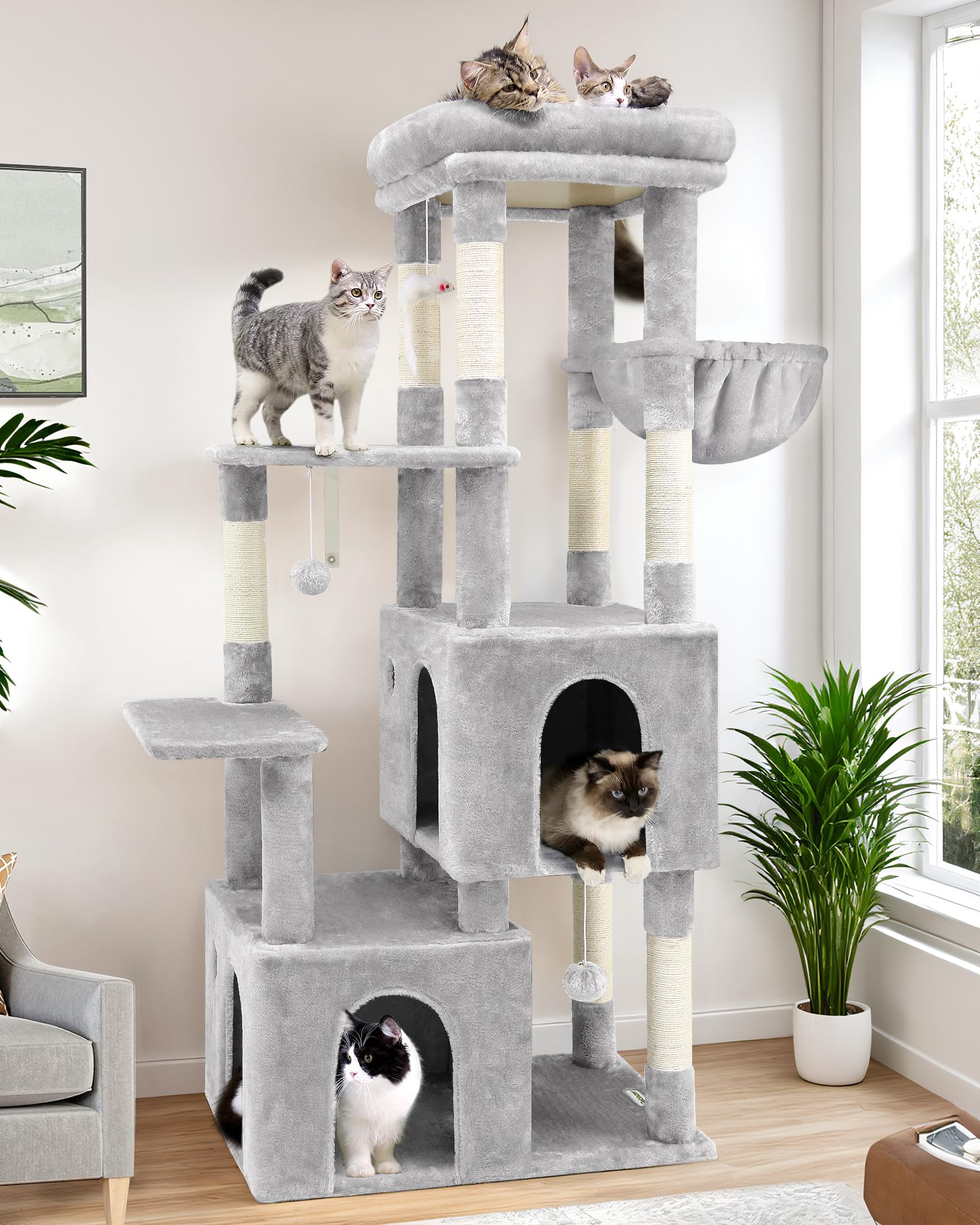 Globlazer 61-inch cat tower top perch offers a spacious lounge for large cats.