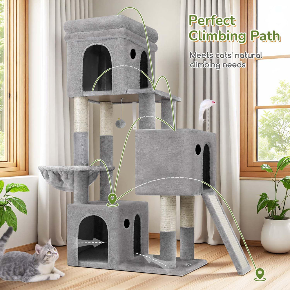 Globlazer cat tower enlarged base improves stability during active play