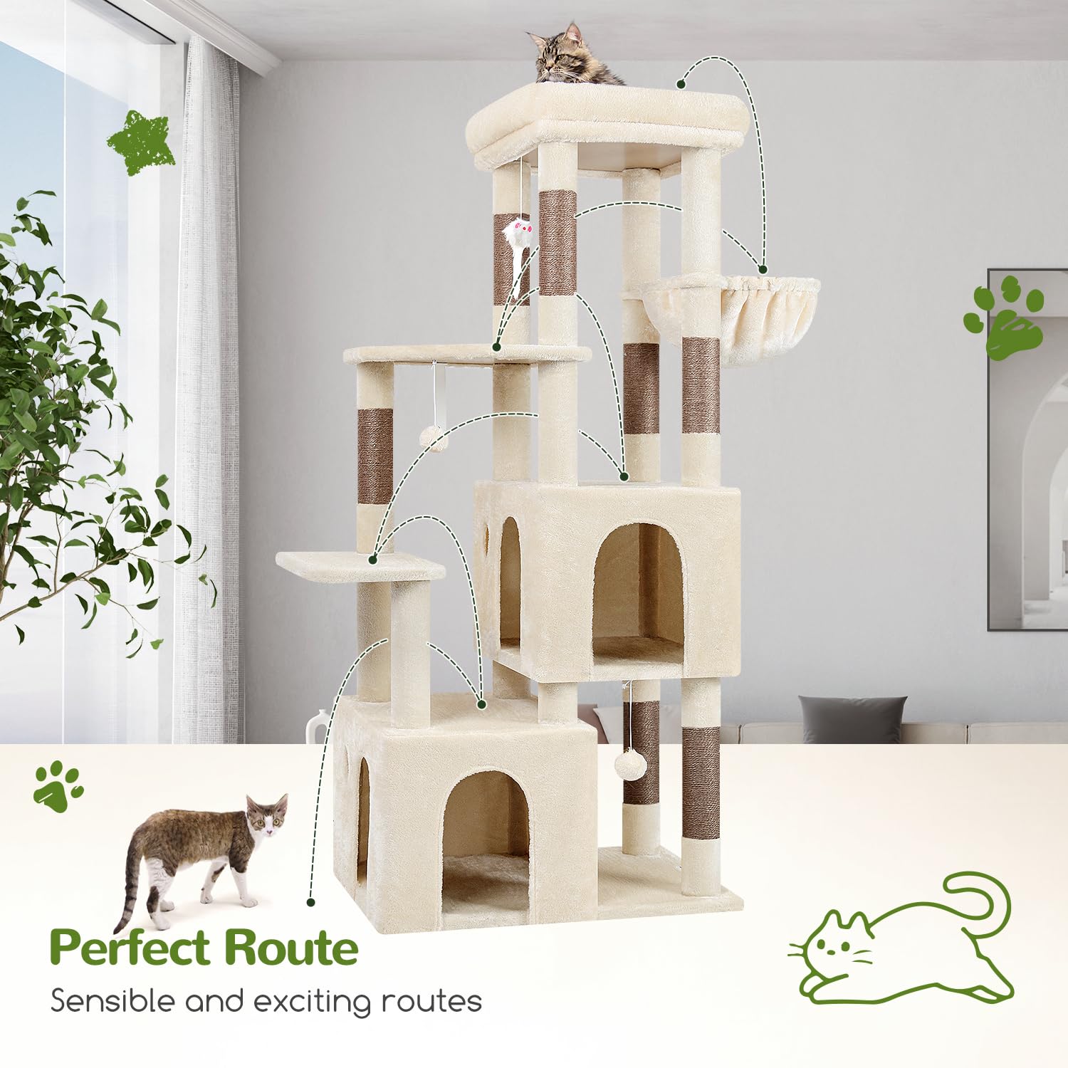 Globlazer cat tower beige finish blends with home decor while supporting large cats.