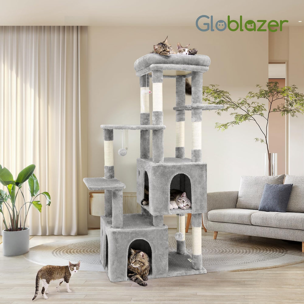 Globlazer cat tower light-grey fabric showcases space-saving modern home integration