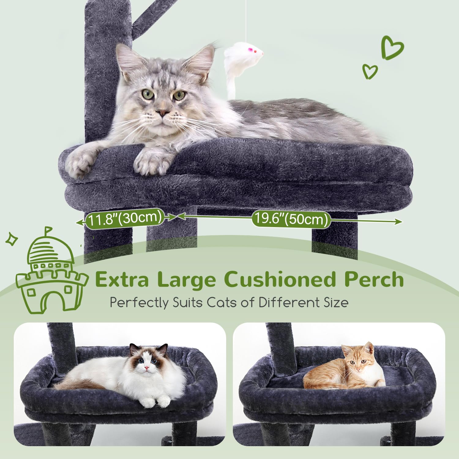 Globlazer cat tower oversized condos provide spacious hideaways for relaxed lounging.