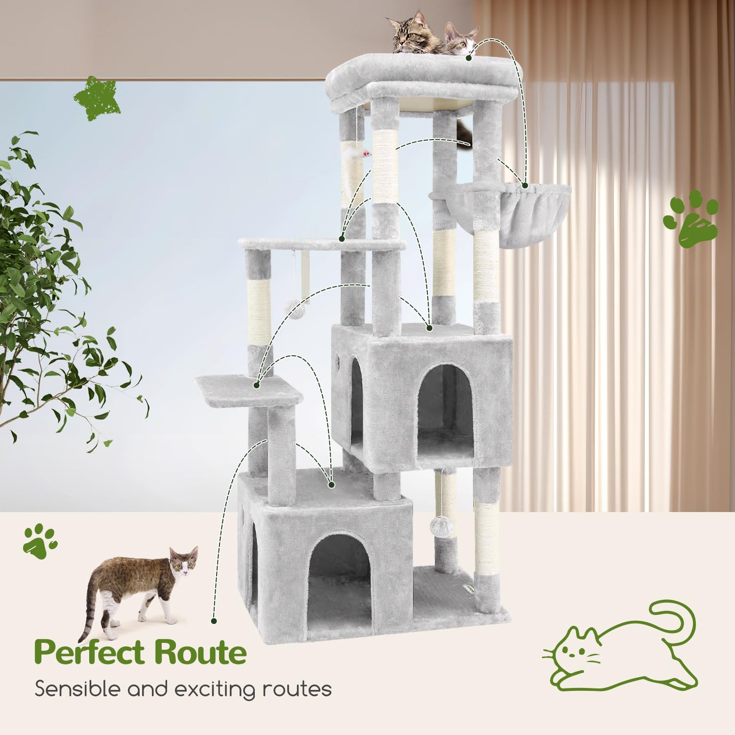 Globlazer cat tower sturdy-base enhances stability during active play.