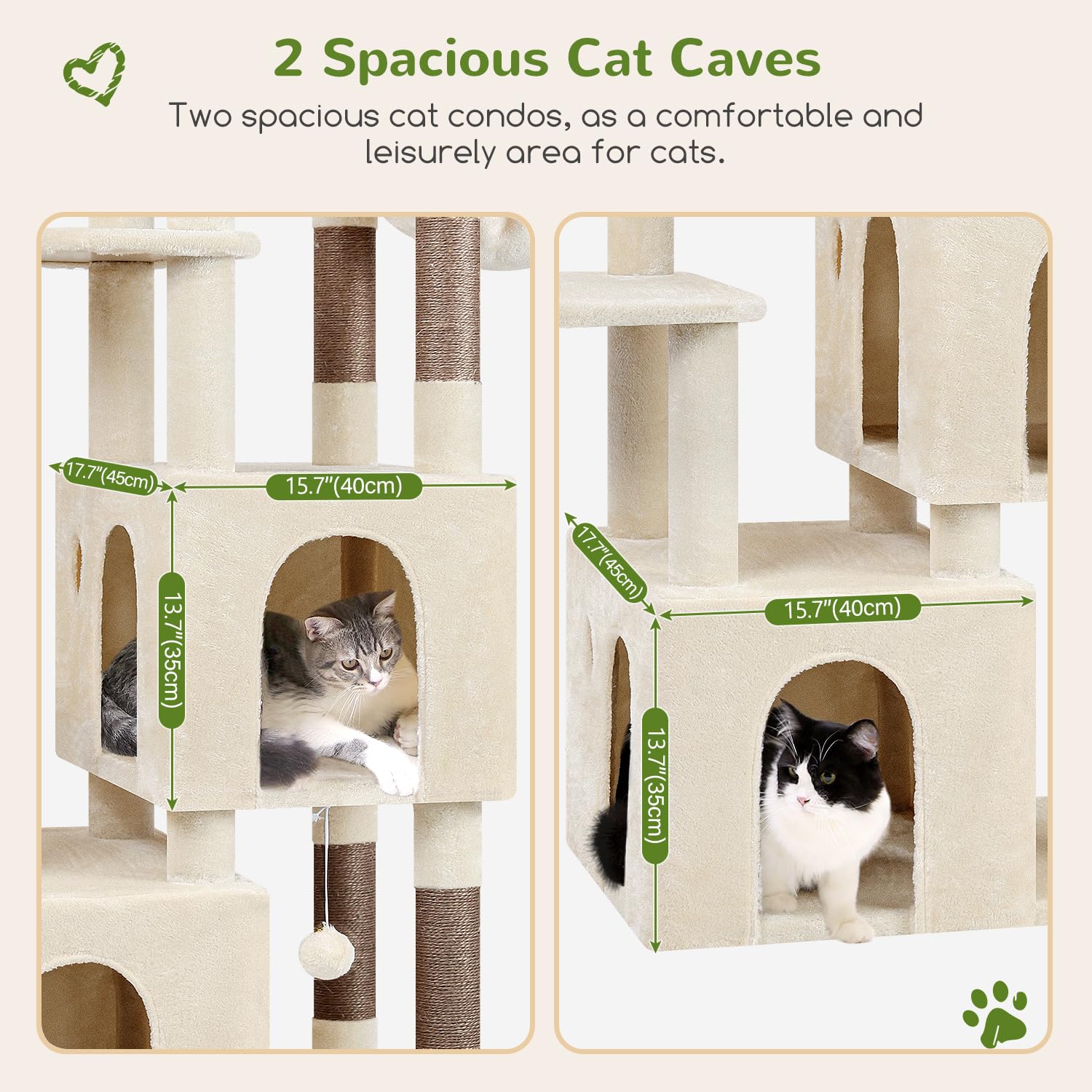 Globlazer cat tower two condos offer quiet retreats for resting pets.