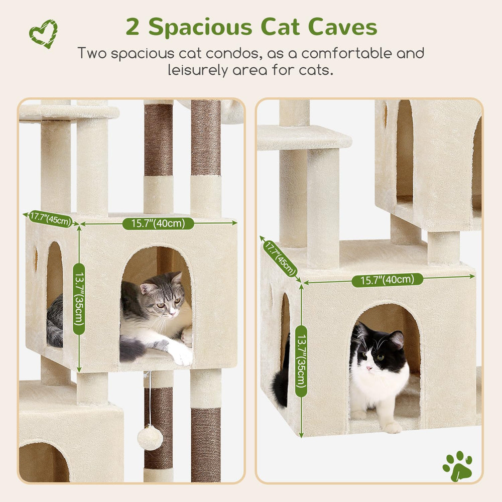 Globlazer cat tower two condos offer quiet retreats for resting pets.