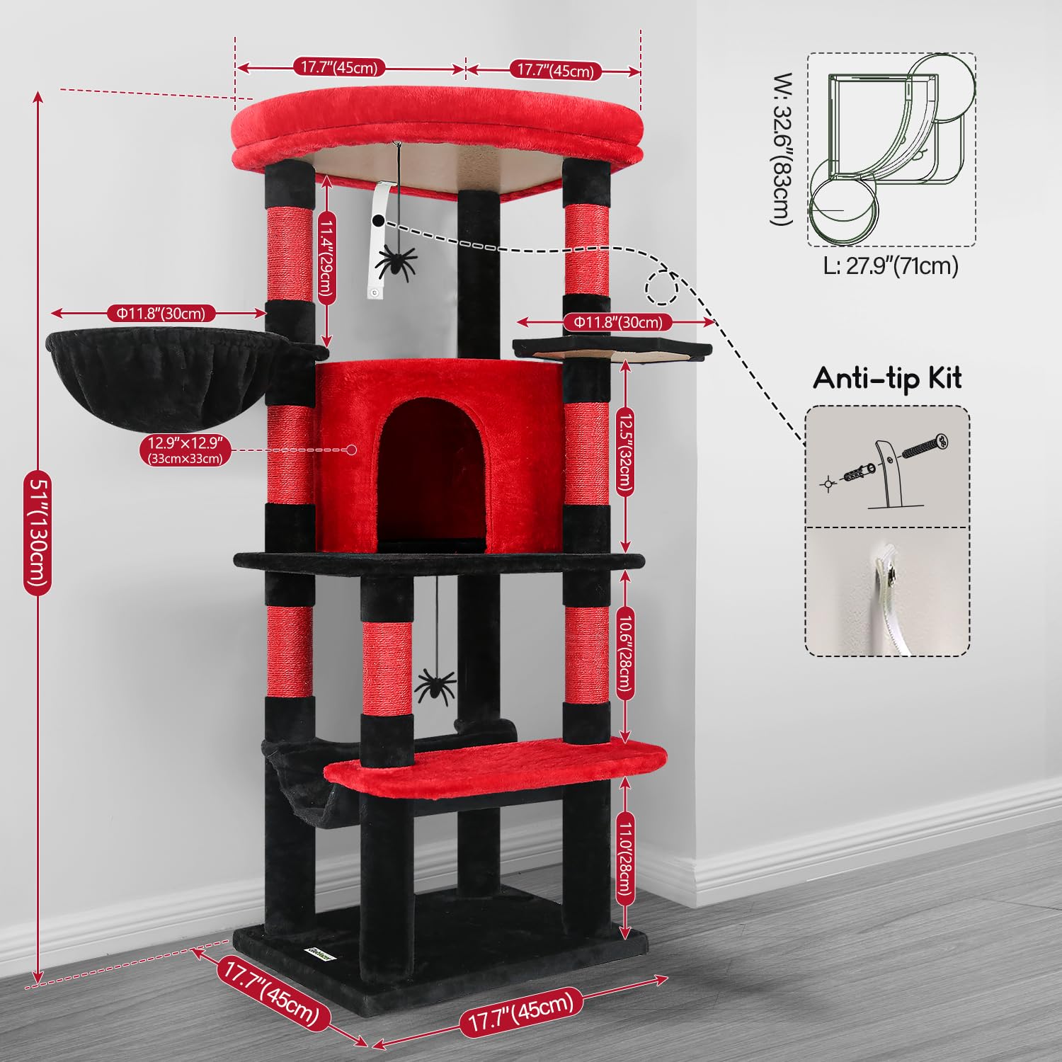 Globlazer Gothic Corner Cat Tree Tower stands 51 inches tall for elevated observation.