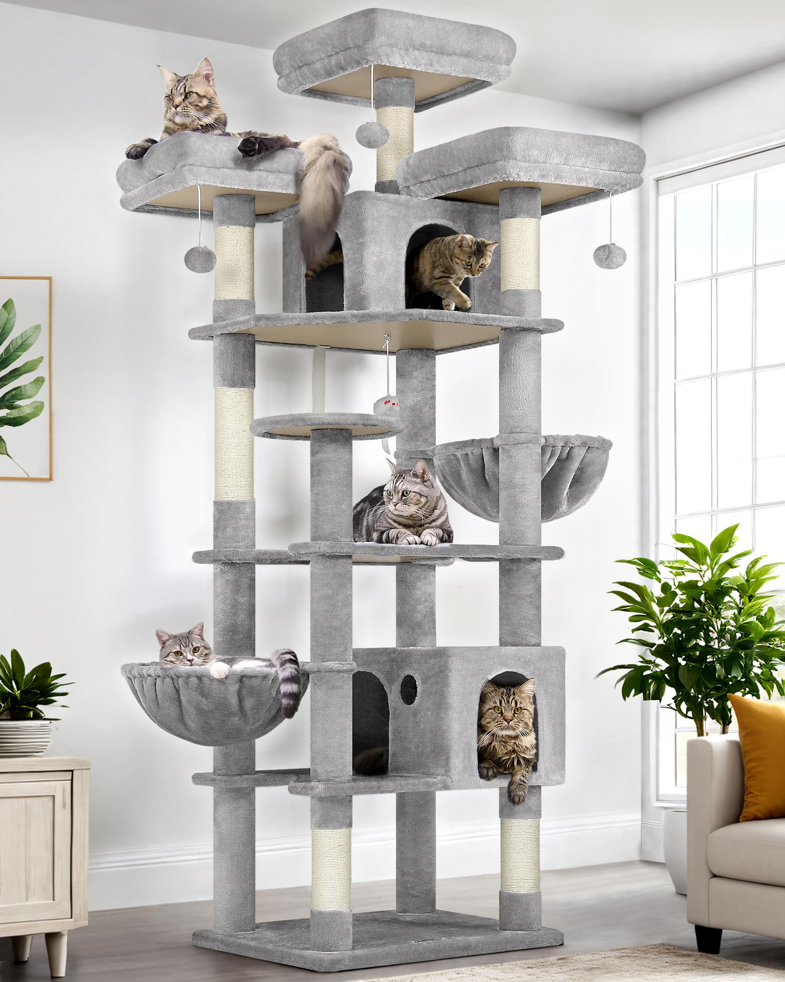Globlazer 82-inch tall cat tree provides elevated viewing for multi-cat households.