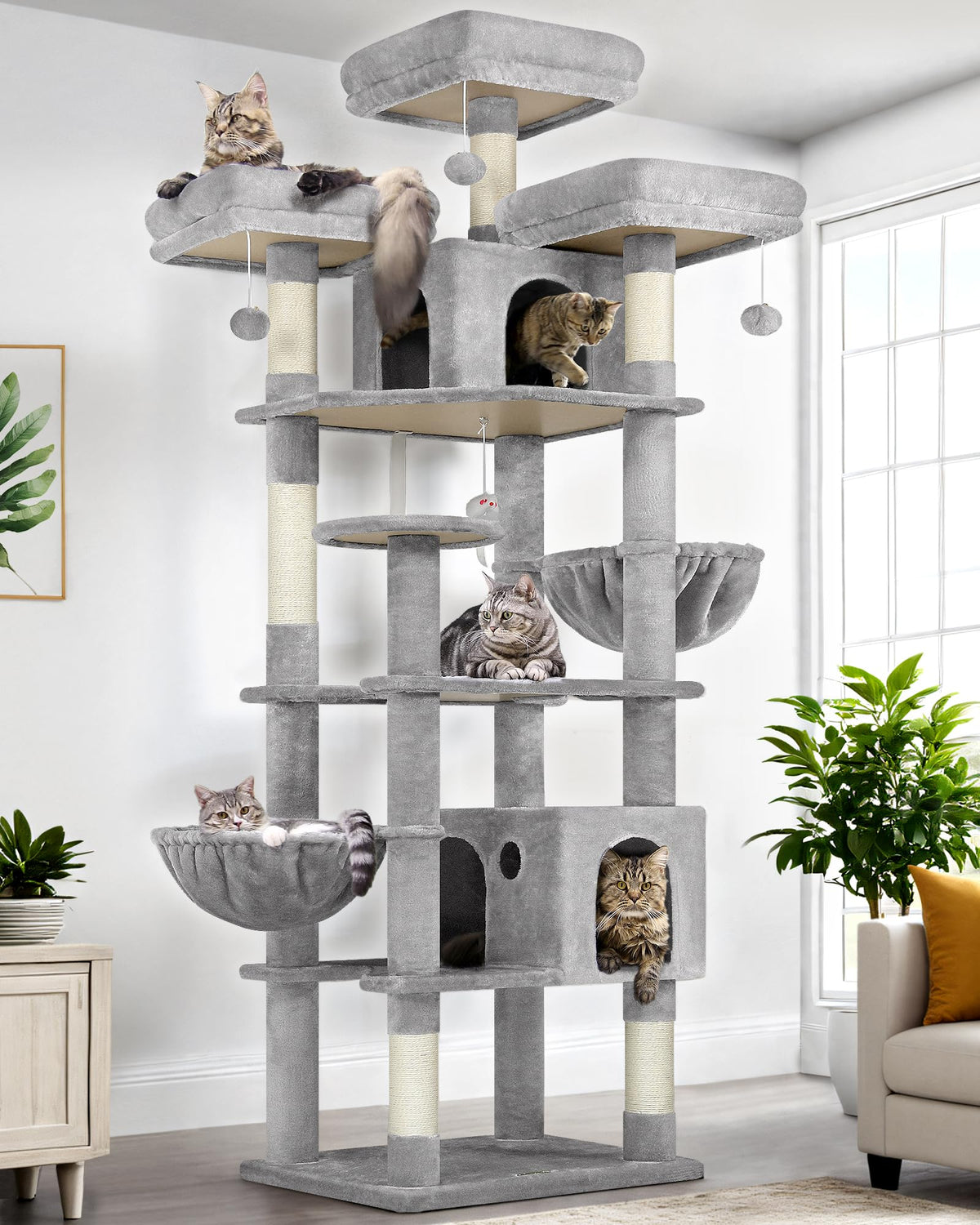 Globlazer 82-inch tall cat tree provides elevated viewing for multi-cat households.