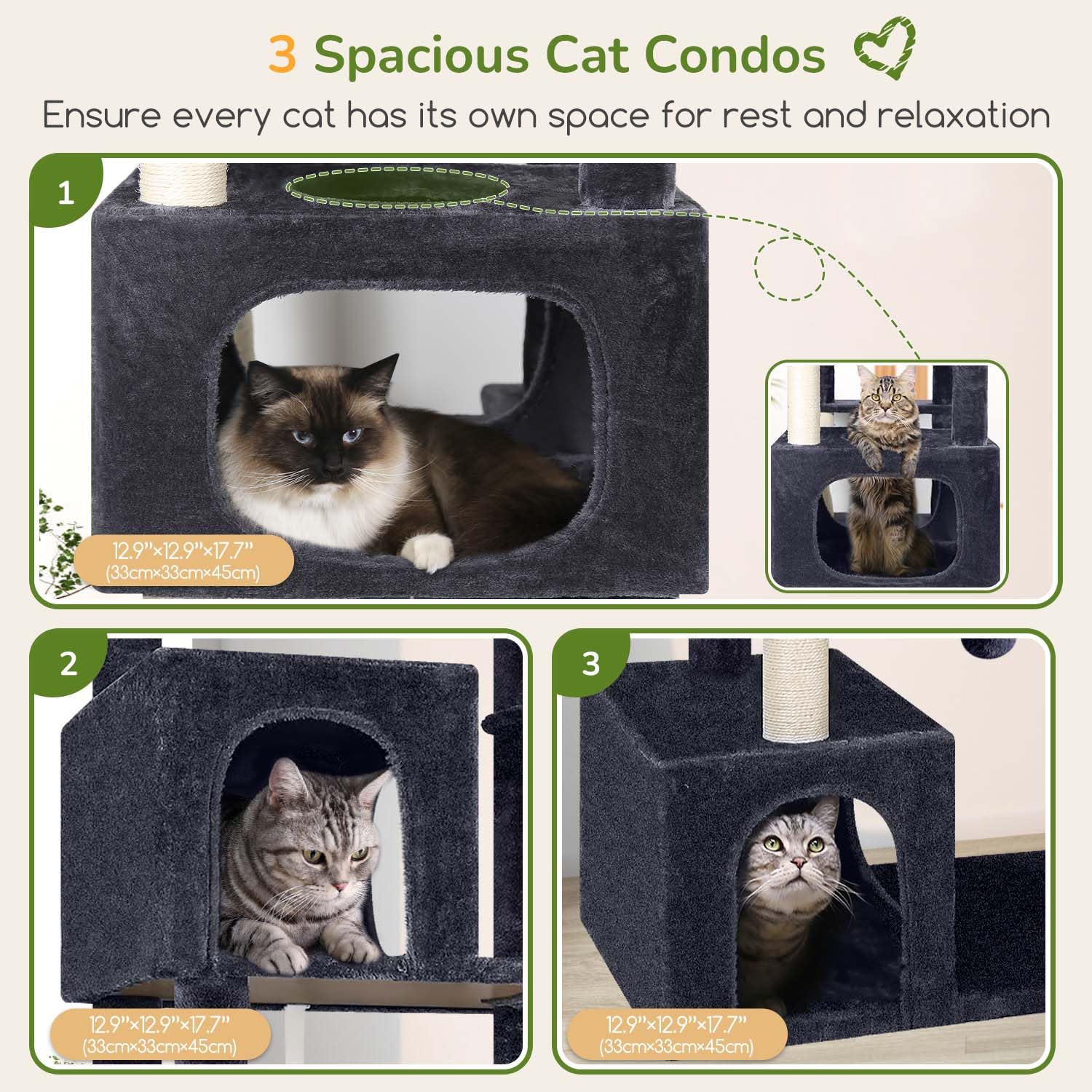 Globlazer cat tree with three condos for private lounging