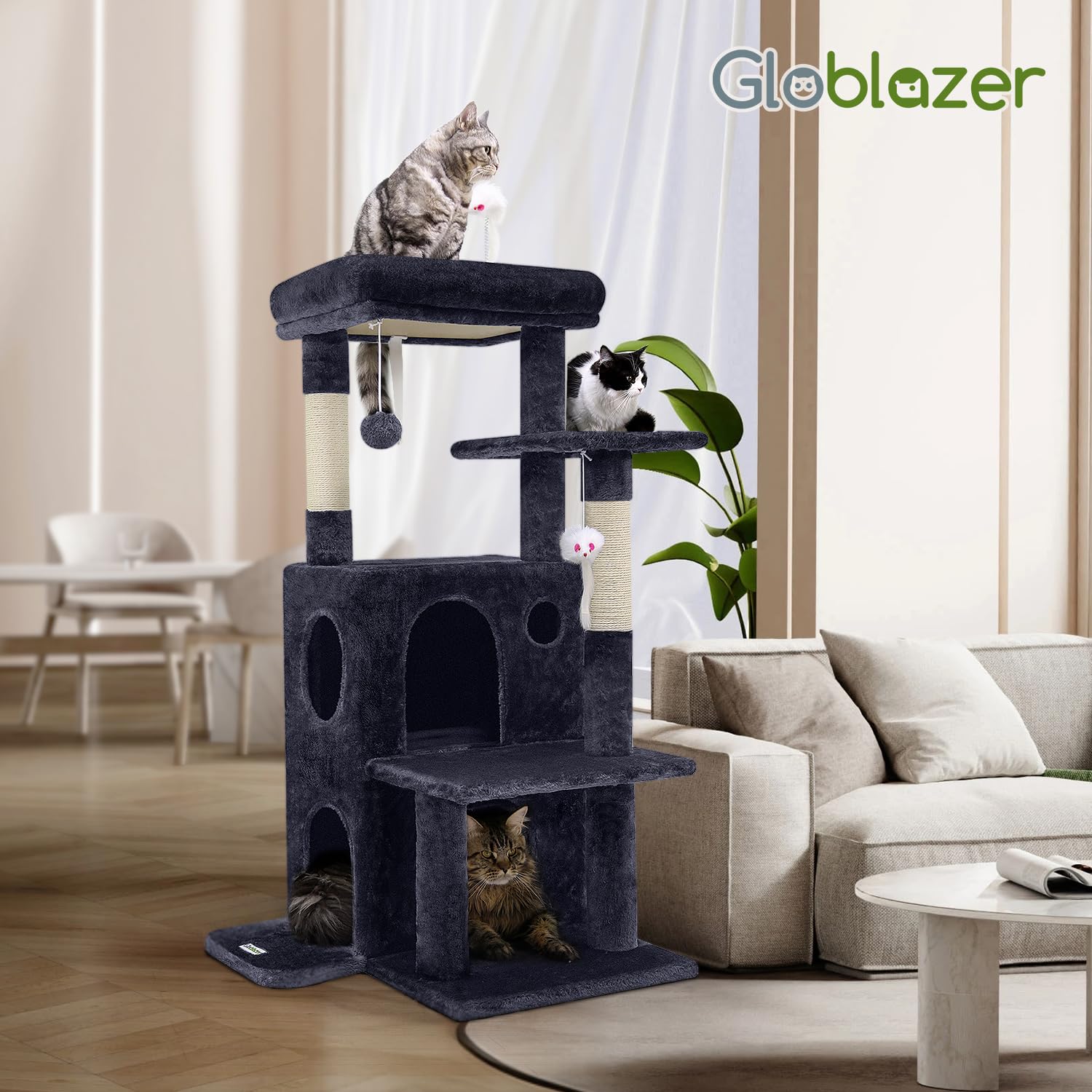 Globlazer Cat Tree Tower 50-inch fit and footprint suitable for narrow spaces.