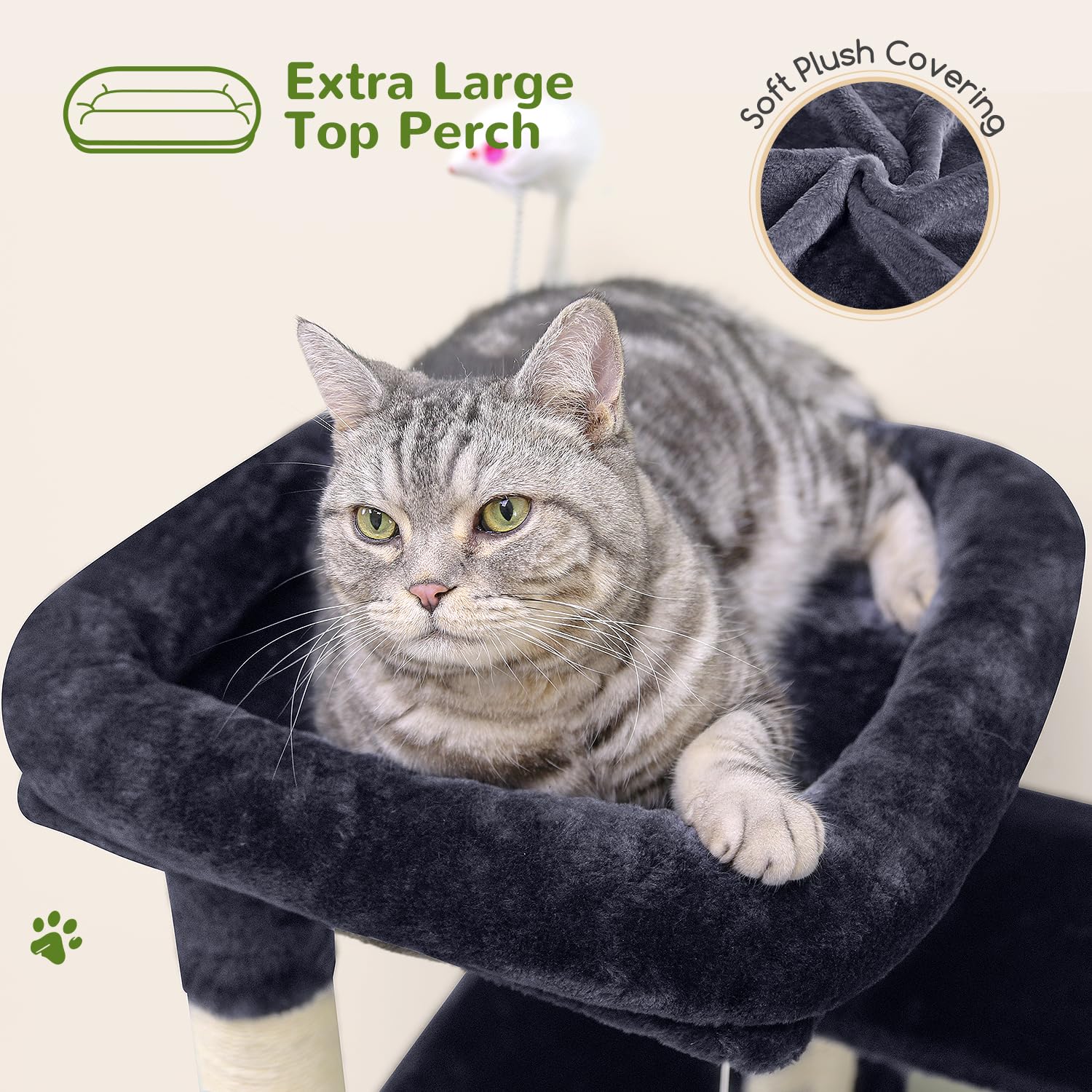 Globlazer Cat Tree Tower 50-inch double condos provide cozy hiding spots for rest and play.