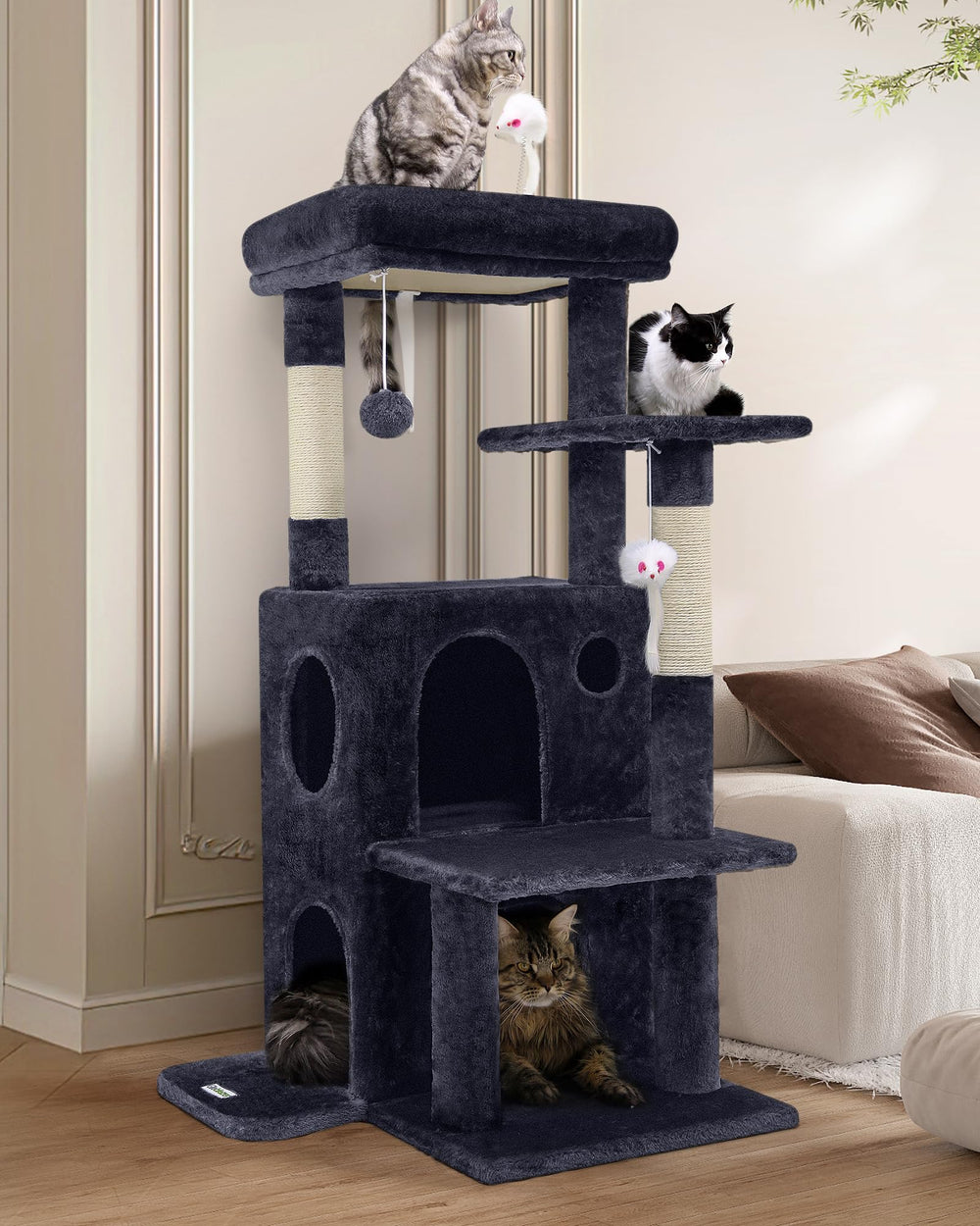 Globlazer Cat Tree Tower 50-inch front view shows tall climb for curious indoor cats.